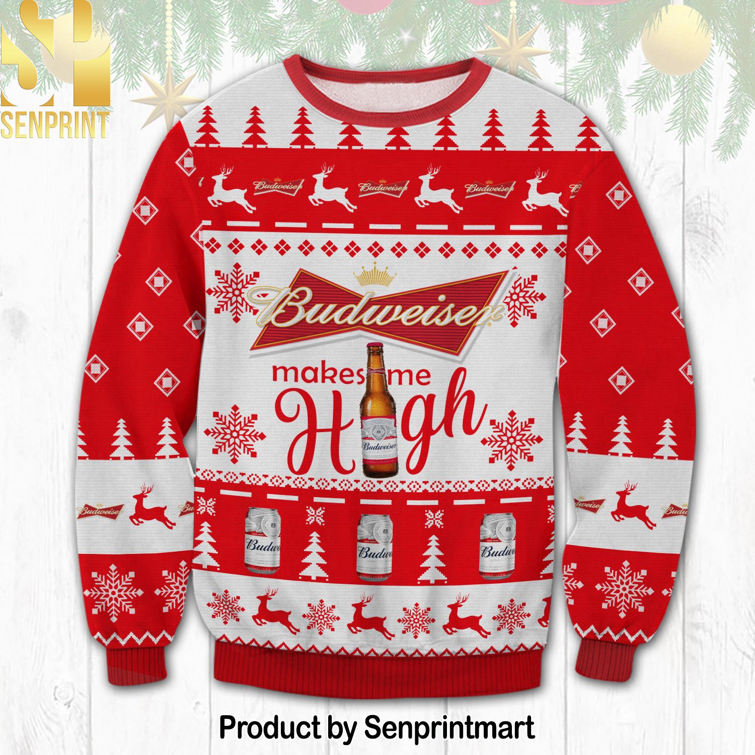Budweiser Make Me High Christmas Ugly Wool Knitted Sweater