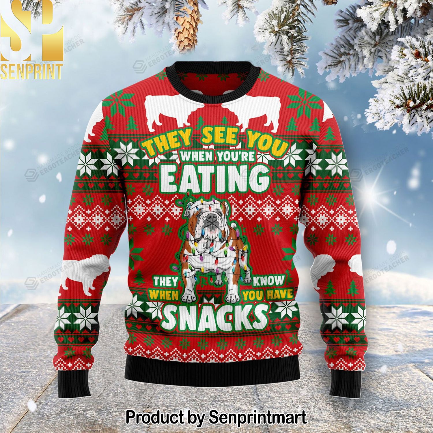 Bulldog Snacks Christmas Light Dog Lover For Christmas Gifts Christmas Ugly Wool Knitted Sweater