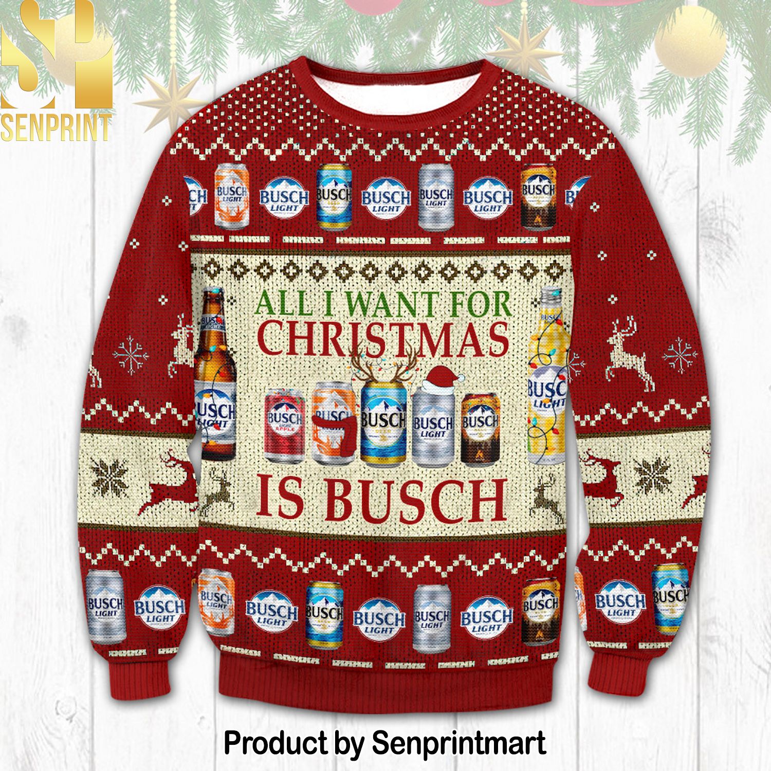 Busch Beer For Christmas Gifts Christmas 3D Ugly Wool Knitted Sweater