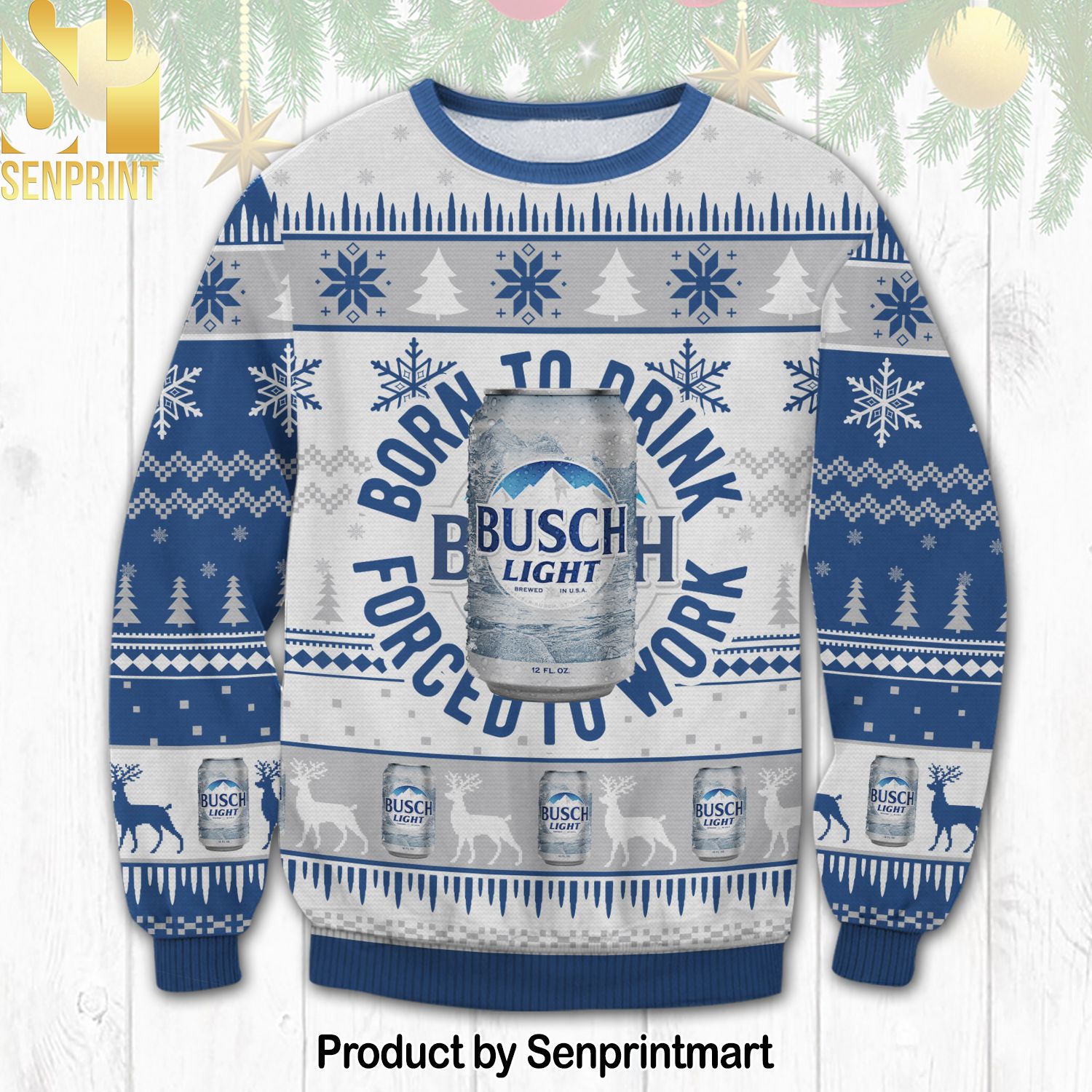 Busch Light Born To Drink For Christmas Gifts Ugly Christmas Wool Knitted Sweater