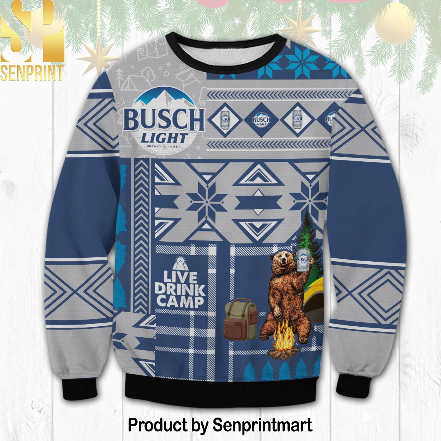 Busch Light Camping For Christmas Gifts 3D Printed Ugly Christmas Sweater
