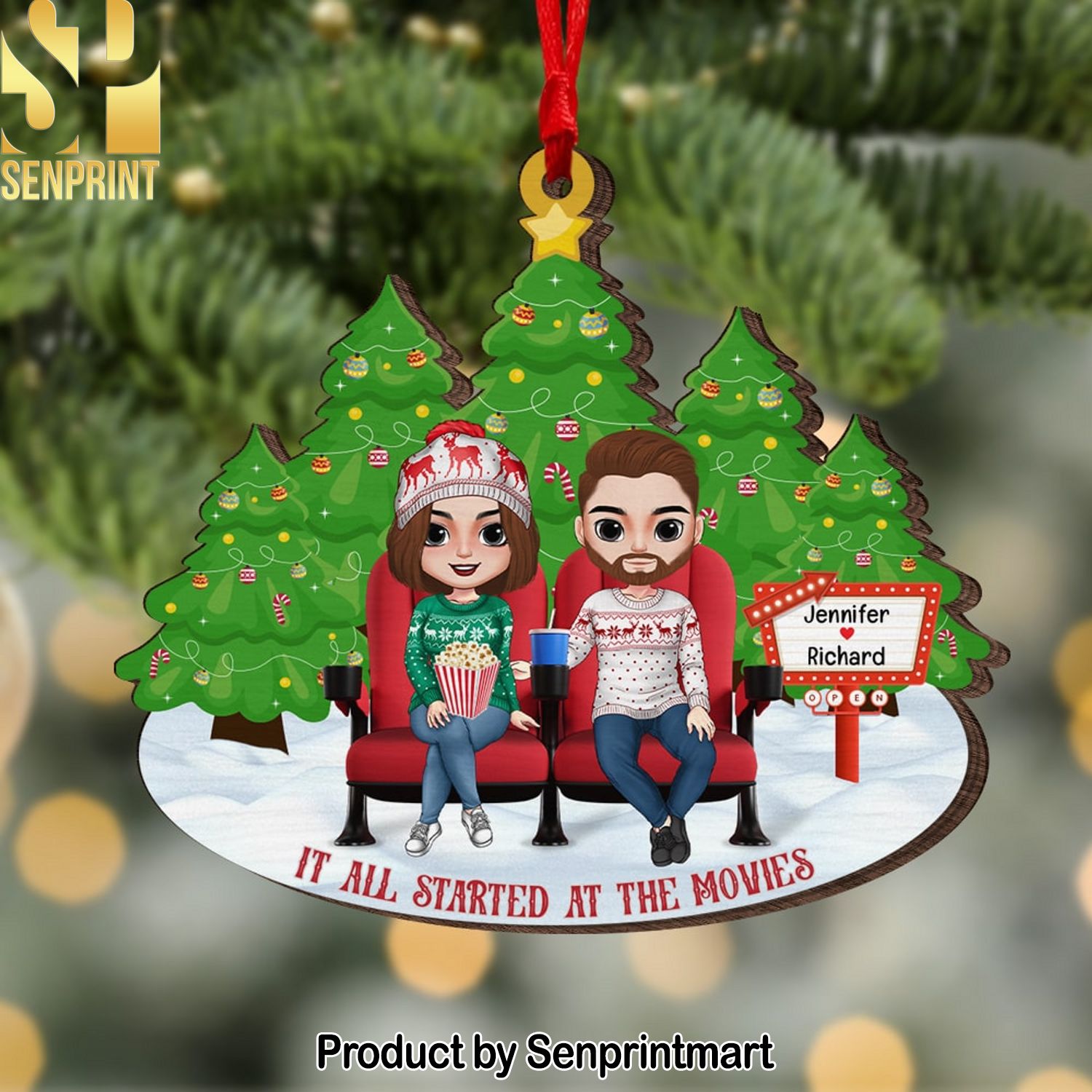 It All Started At The Movies Personalized Wood Ornament Gift For Him Gift For Her Christmas Gift Movie Couple Ornament