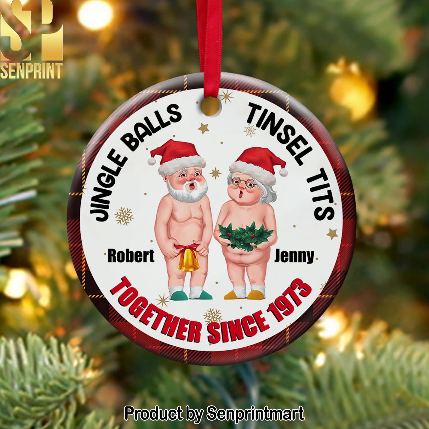 Jingle Balls Personalized Ornament Ceramic Circle Ornament Gift For Him Gift For Her Christmas Gift Old Couple Ornament