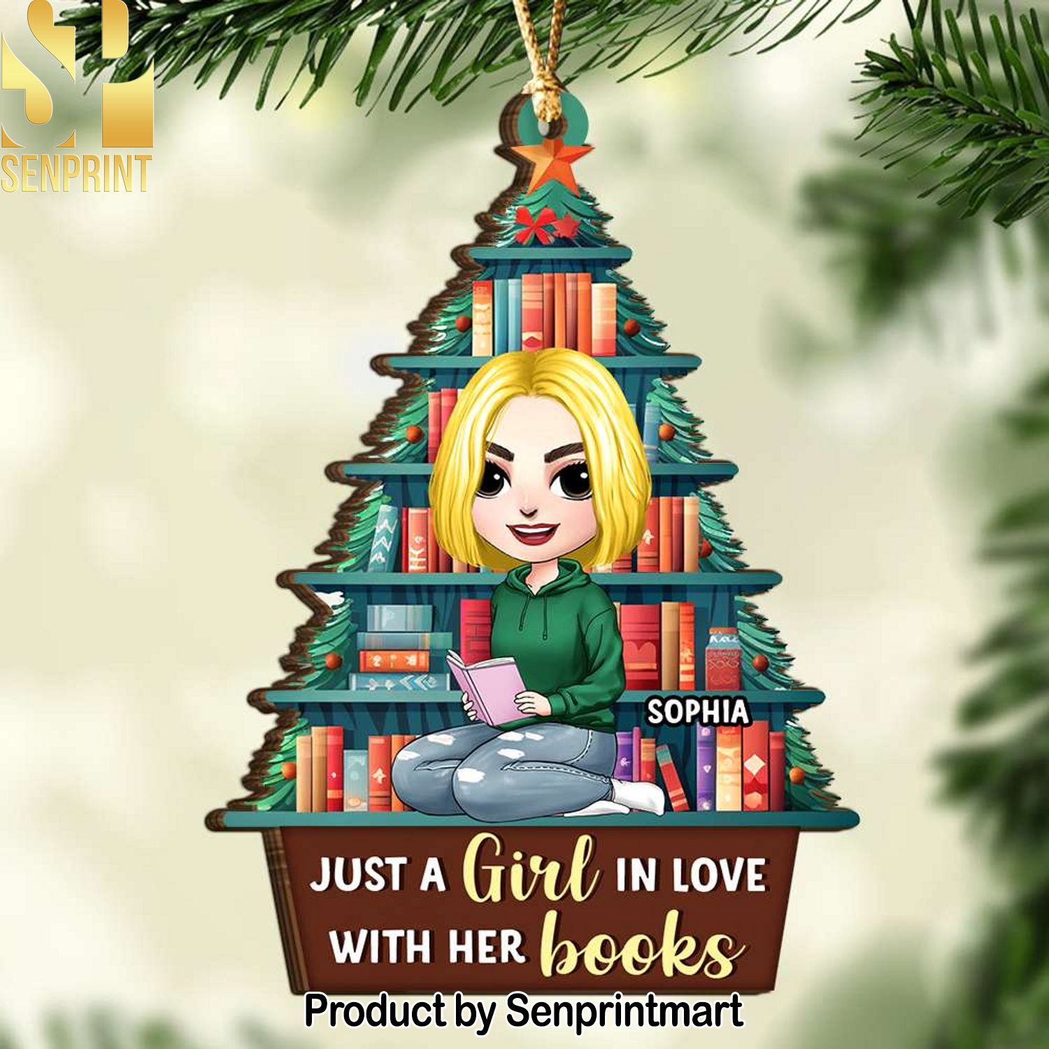 Just A Girl In Love, Personalized Ornament, Christmas Gifts For Girl Book Lover