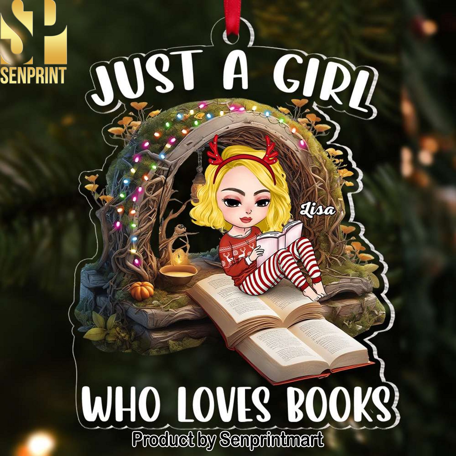Just A Girl Who Love Books, Gift For Book Lover, Personalized Acrylic Ornament, Girl Reading Books Ornament, Christmas Gift