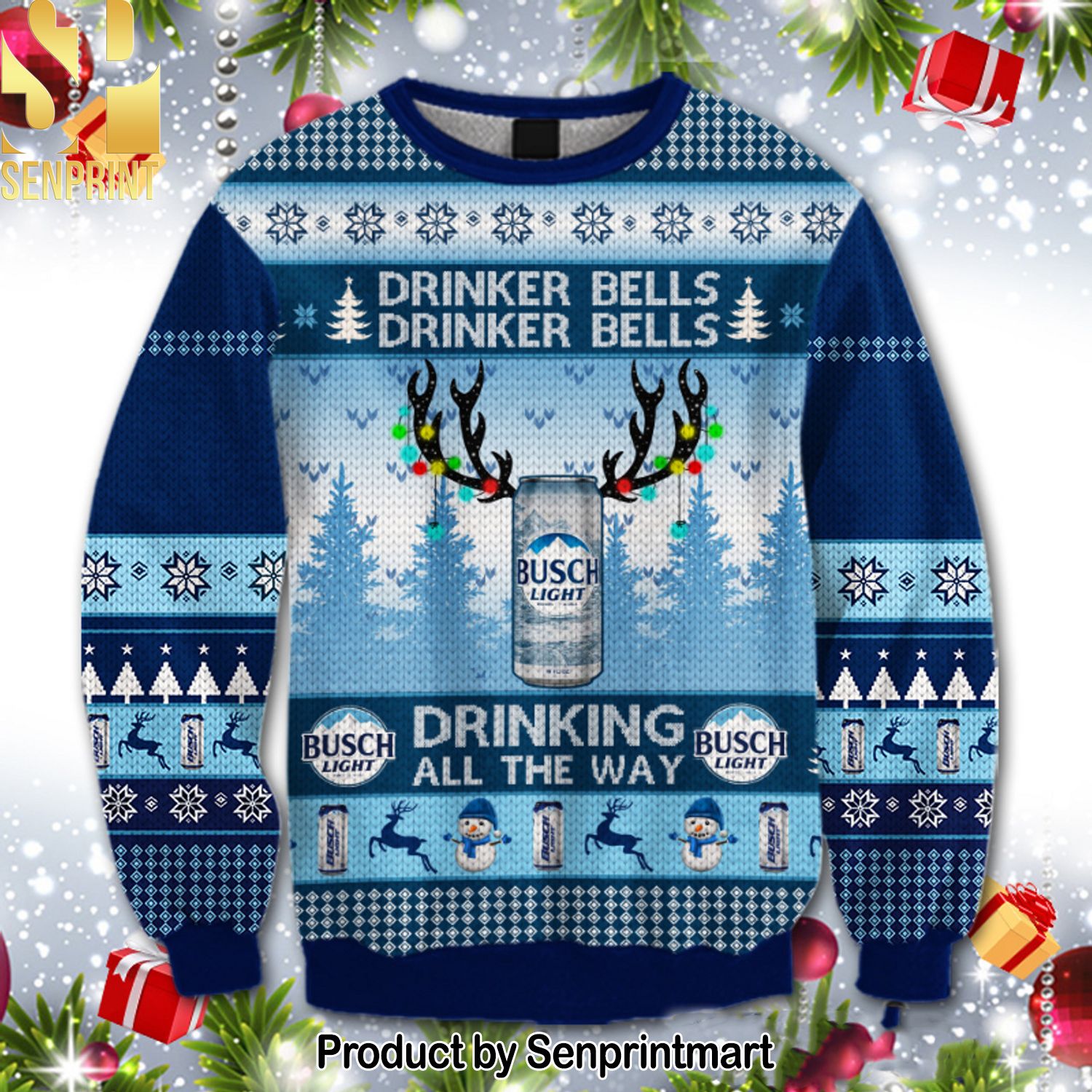 Busch Light Drinker Bells Knitting Pattern Ugly Christmas Sweater