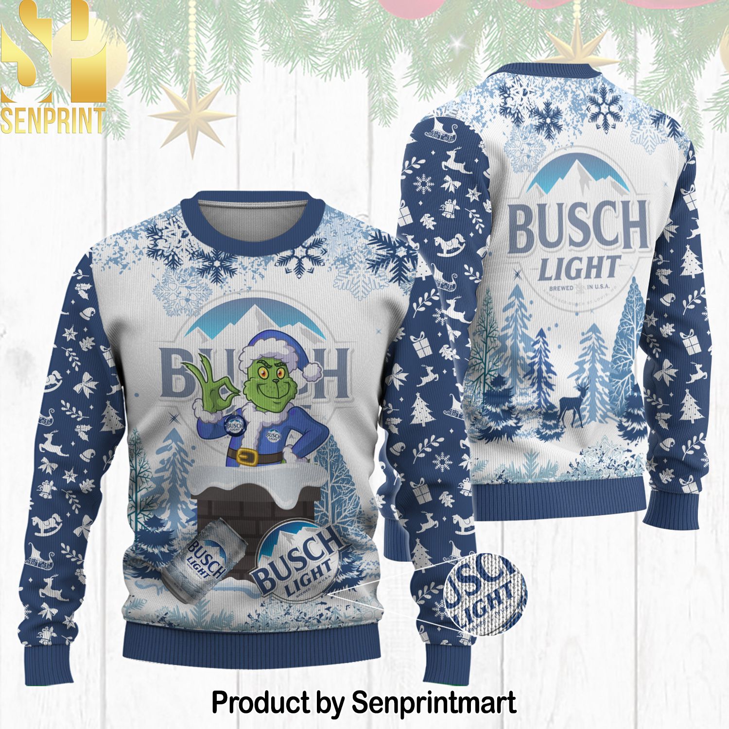 Busch Light Grinch For Christmas Gifts Ugly Christmas Wool Knitted Sweater