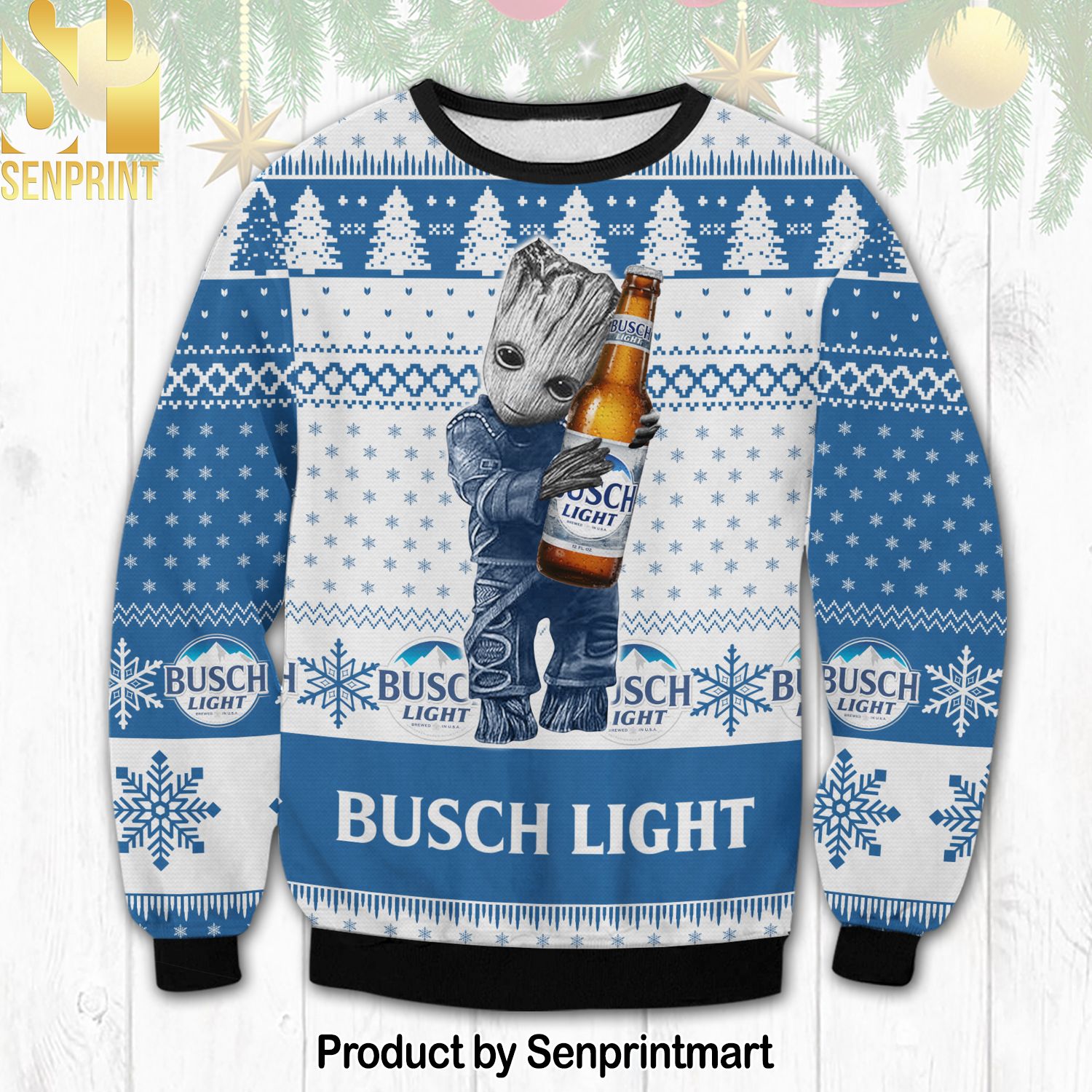 Busch Light Groot Ugly Christmas Sweater