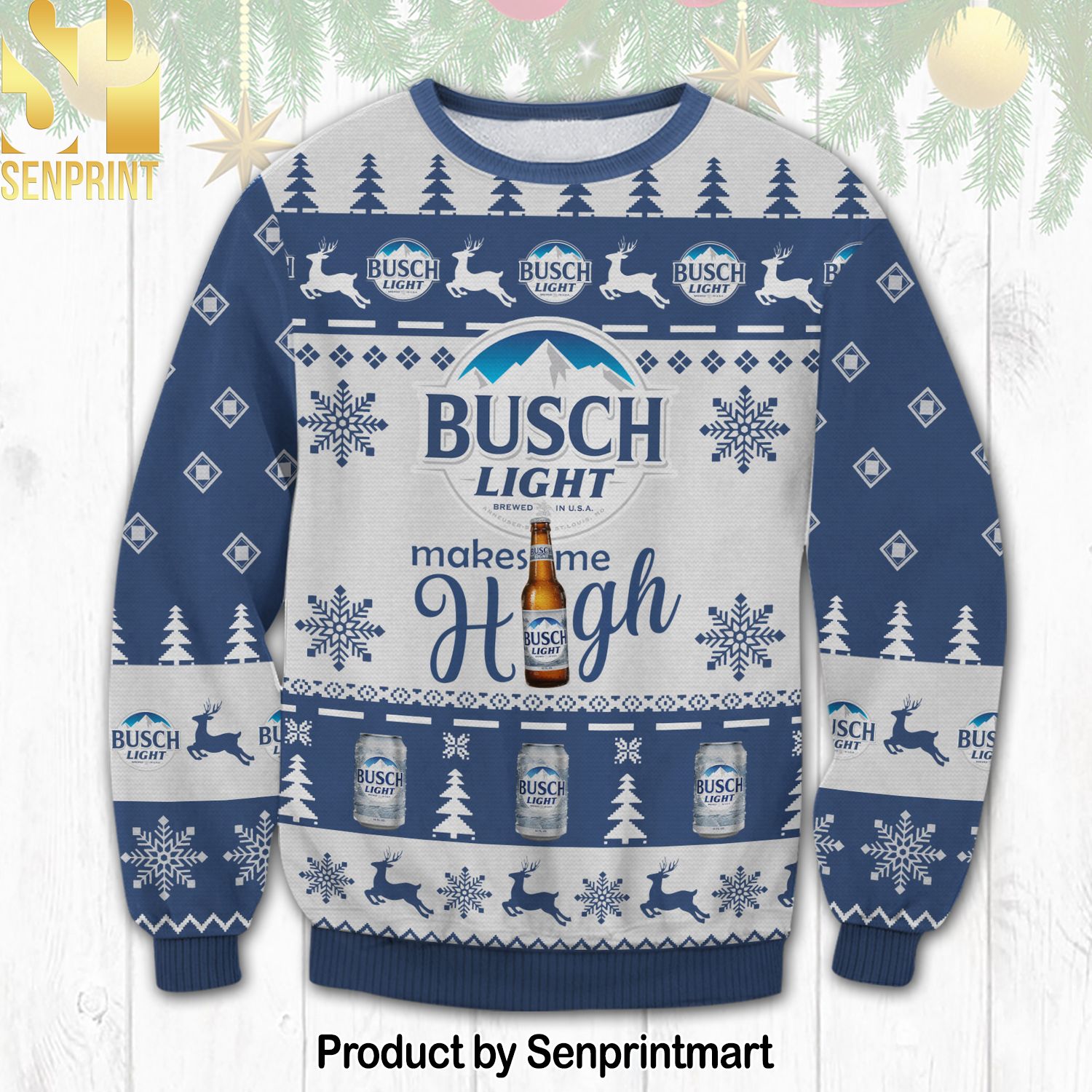 Busch Light Make Me High 3D Printed Ugly Christmas Sweater