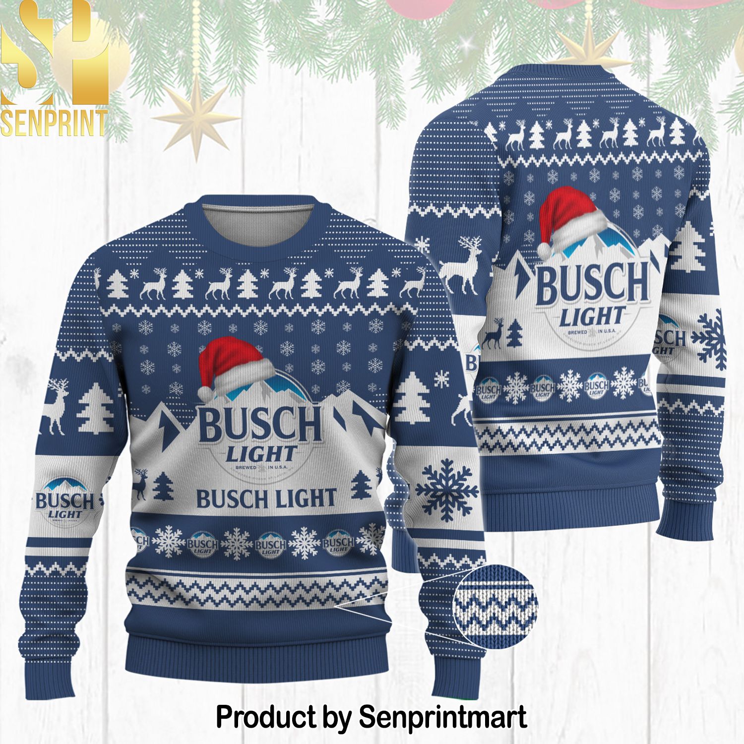 Busch Light Santa Hat Ugly Christmas Wool Knitted Sweater