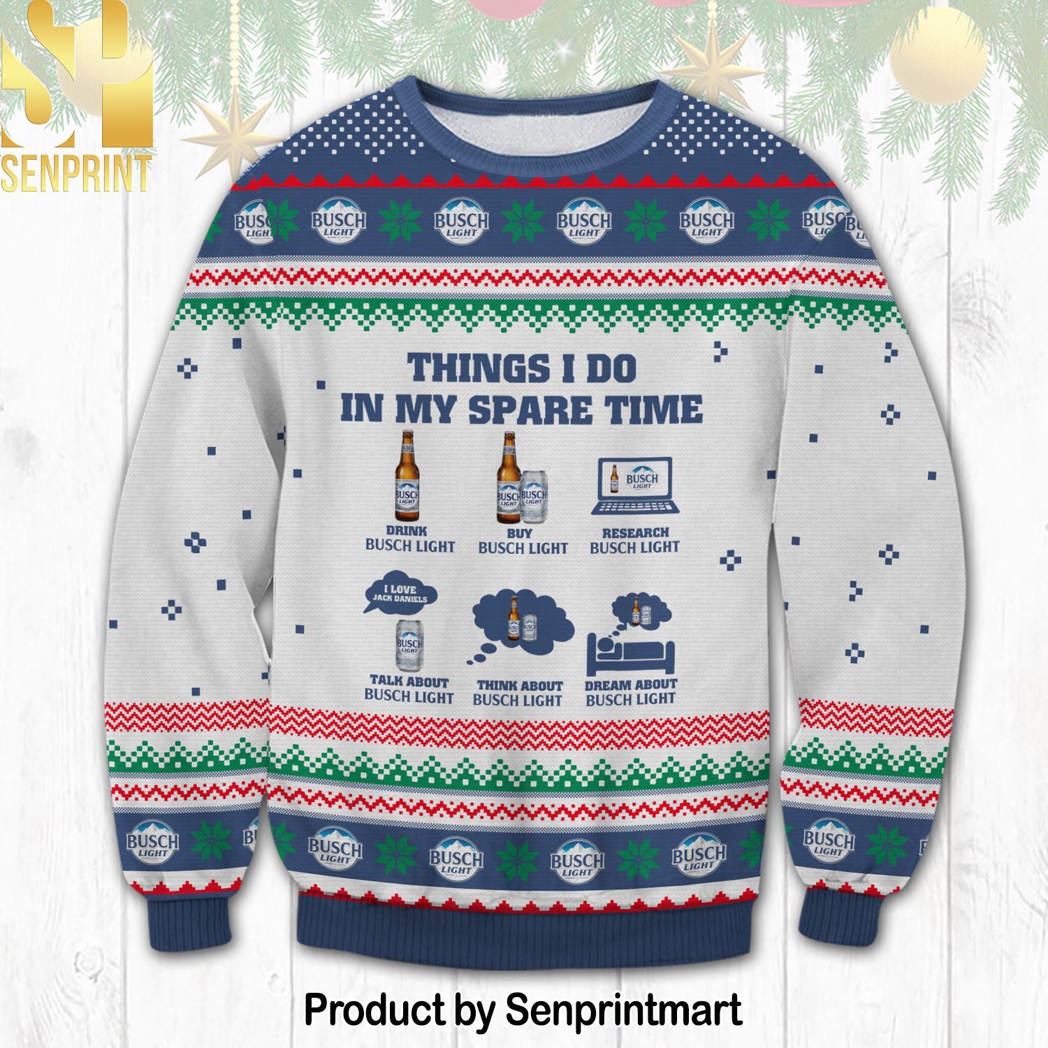 Busch Light Spare Time Knitting Pattern Ugly Christmas Sweater
