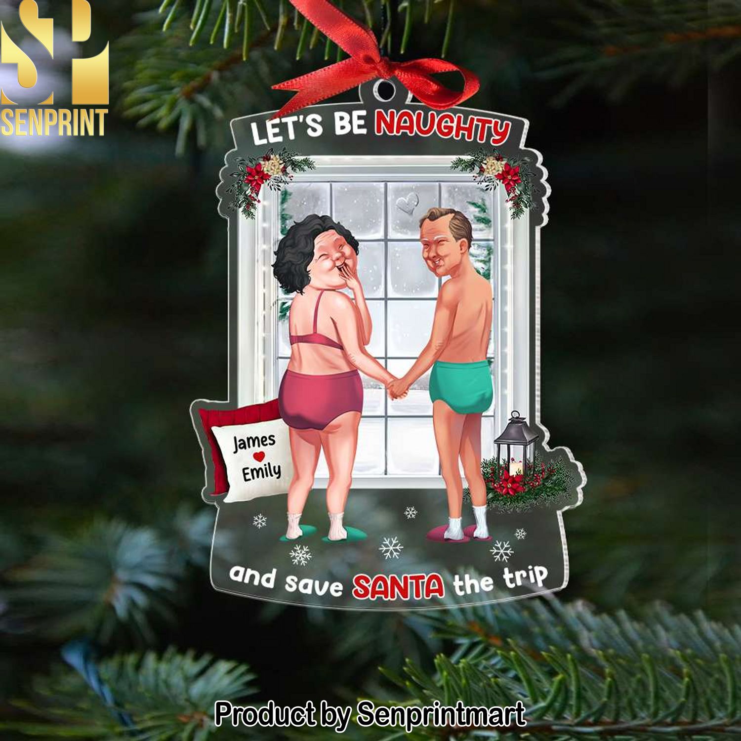 Let’s Be Naughty, Couple Gift, Personalized Acrylic Ornament, Old Couple Acrylic Ornament, Christmas Gift