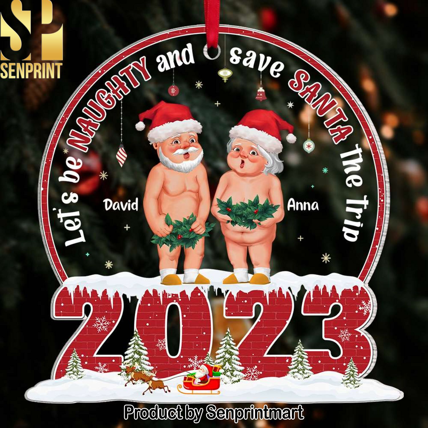 Let’s Be Naughty, Old Couple Gift, Personalized Acrylic Ornament, Funny Couple Ornament, Christmas Gift