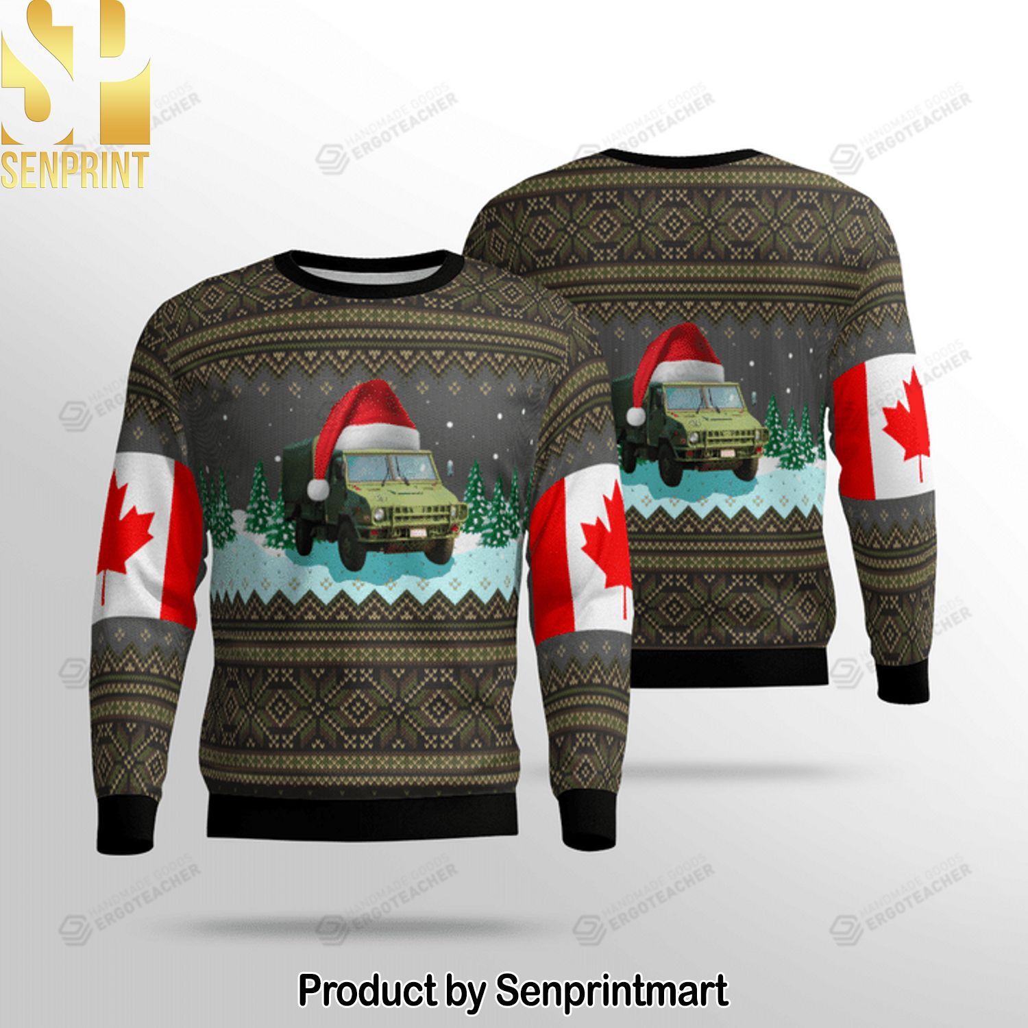 Canadian Army Lsvw Military Truck Knitting Pattern 3D Print Ugly Sweater