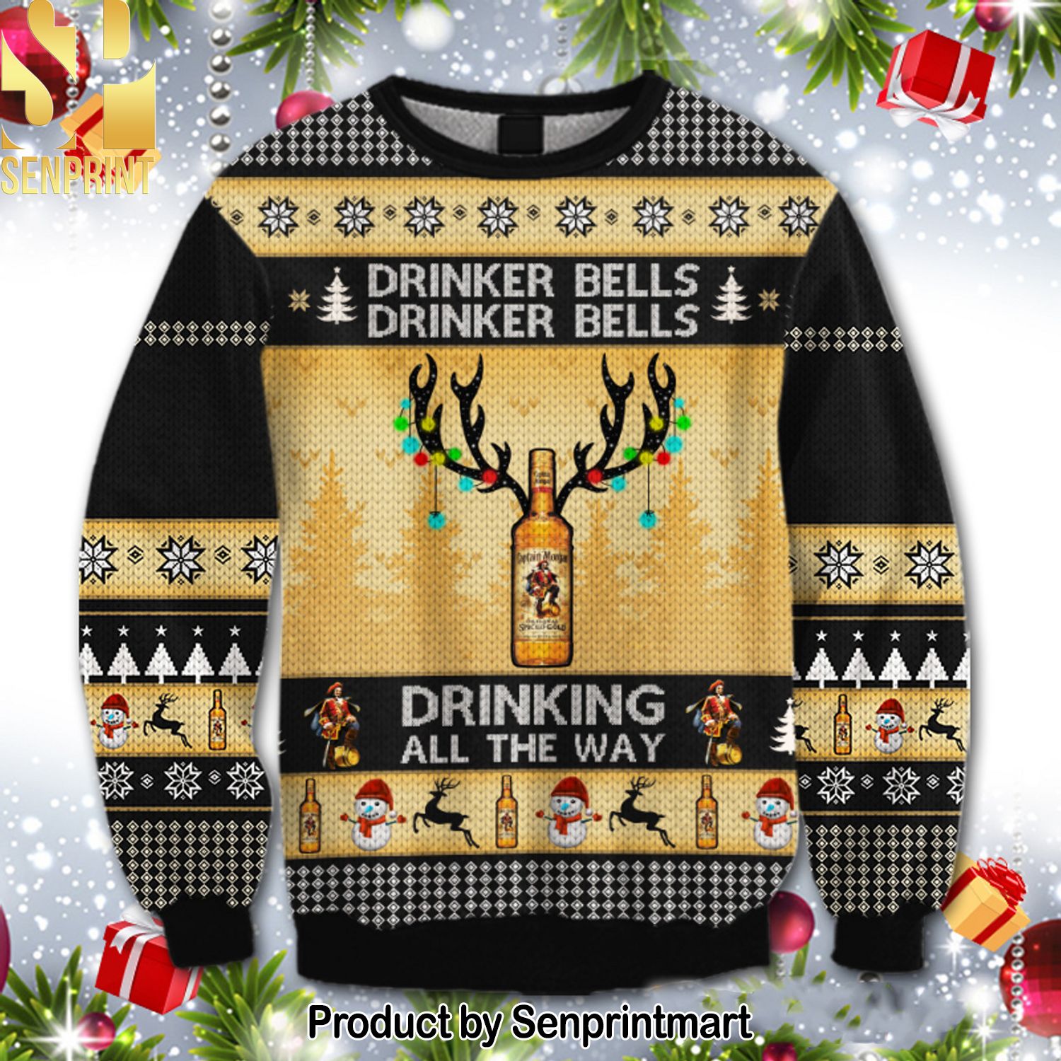 Captain Morgan Drinker Bells Knitting Pattern Ugly Christmas Holiday Sweater