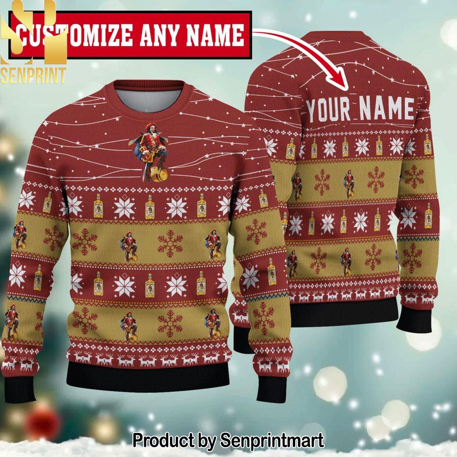 Captain Morgan Twinkle Light Custom Name For Christmas Gifts Christmas Ugly Wool Knitted Sweater