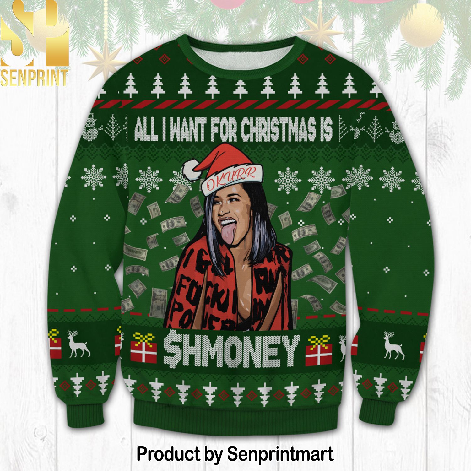 Cardi B Meme For Christmas Gifts Ugly Christmas Wool Knitted Sweater