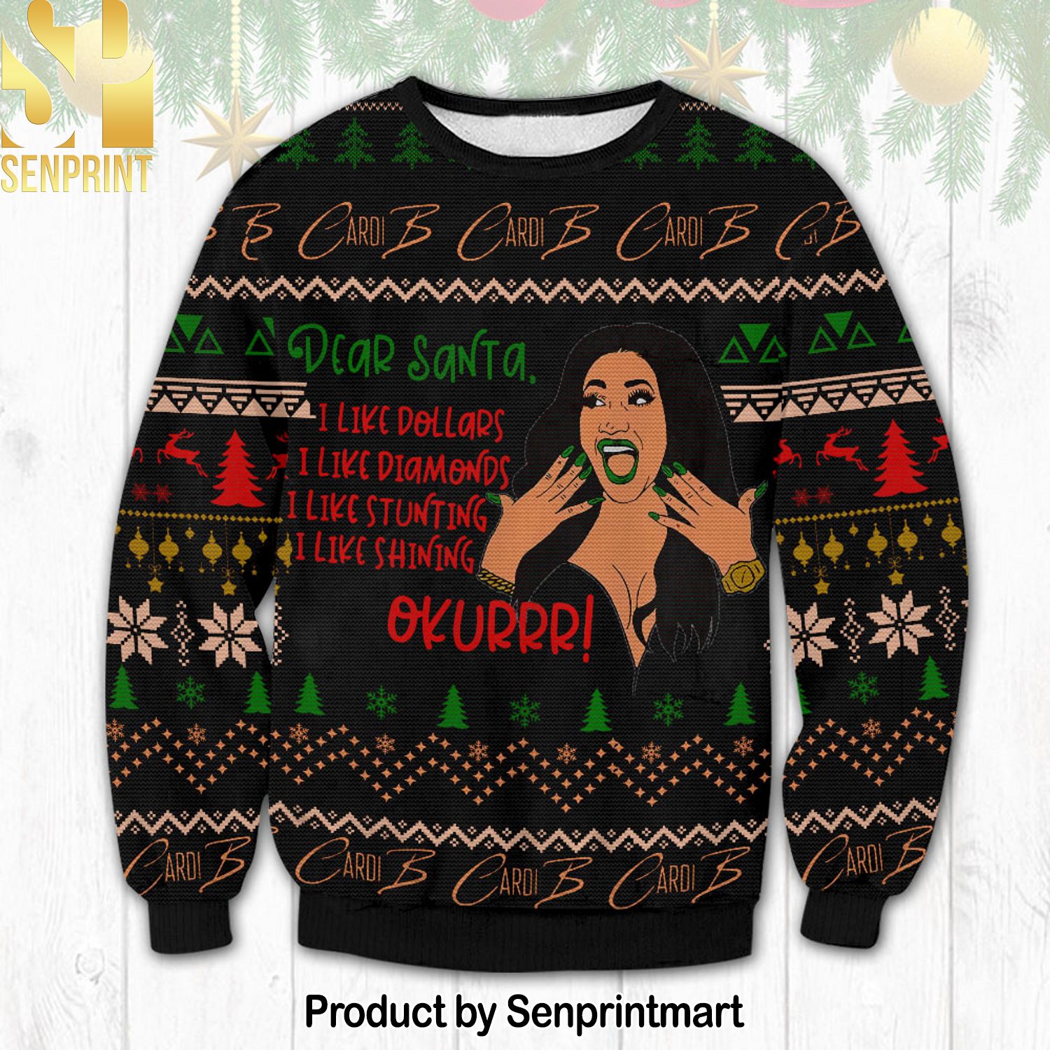 Cardi B Meme For Christmas Gifts Ugly Xmas Wool Knitted Sweater