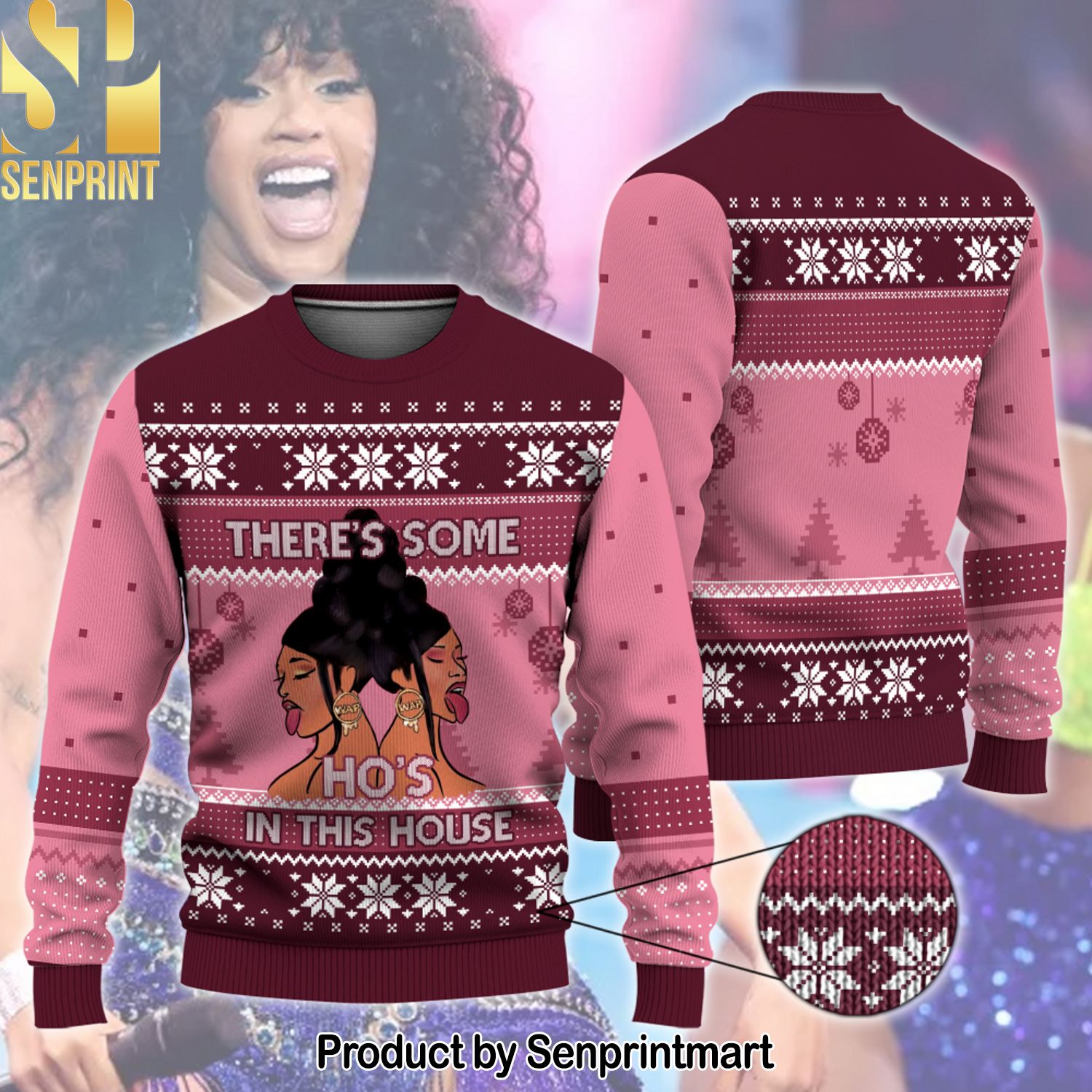 Cardi B There’s Some Ho’s In This House For Christmas Gifts Christmas Ugly Wool Knitted Sweater