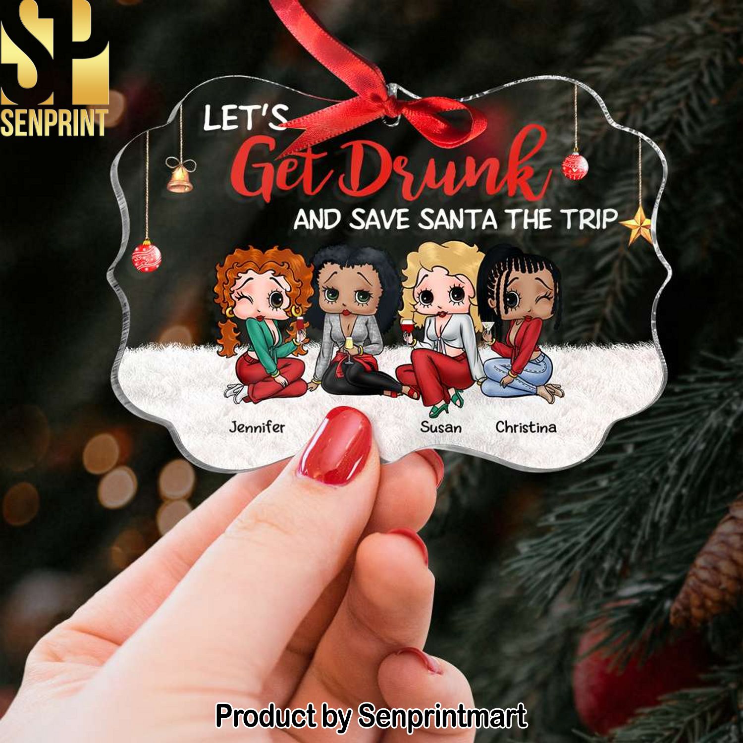 Let’s Get Drunk, Gift For Friends, Personalized Acrylic Ornament, Drinking Friends Ornament, Gift Ideas