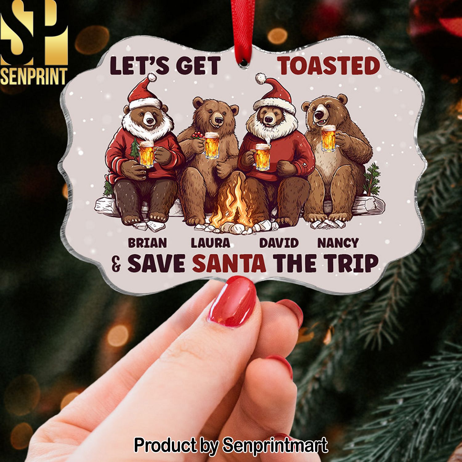 Let’s Get Toasted Save Santa The Trip Medallion Acrylic Ornament, Gifts For Friend