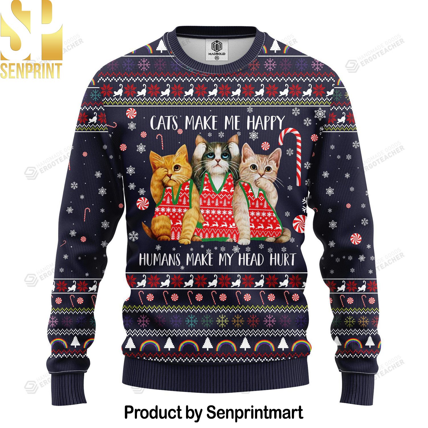 Cat Make Me Happy Ugly Christmas Holiday Sweater