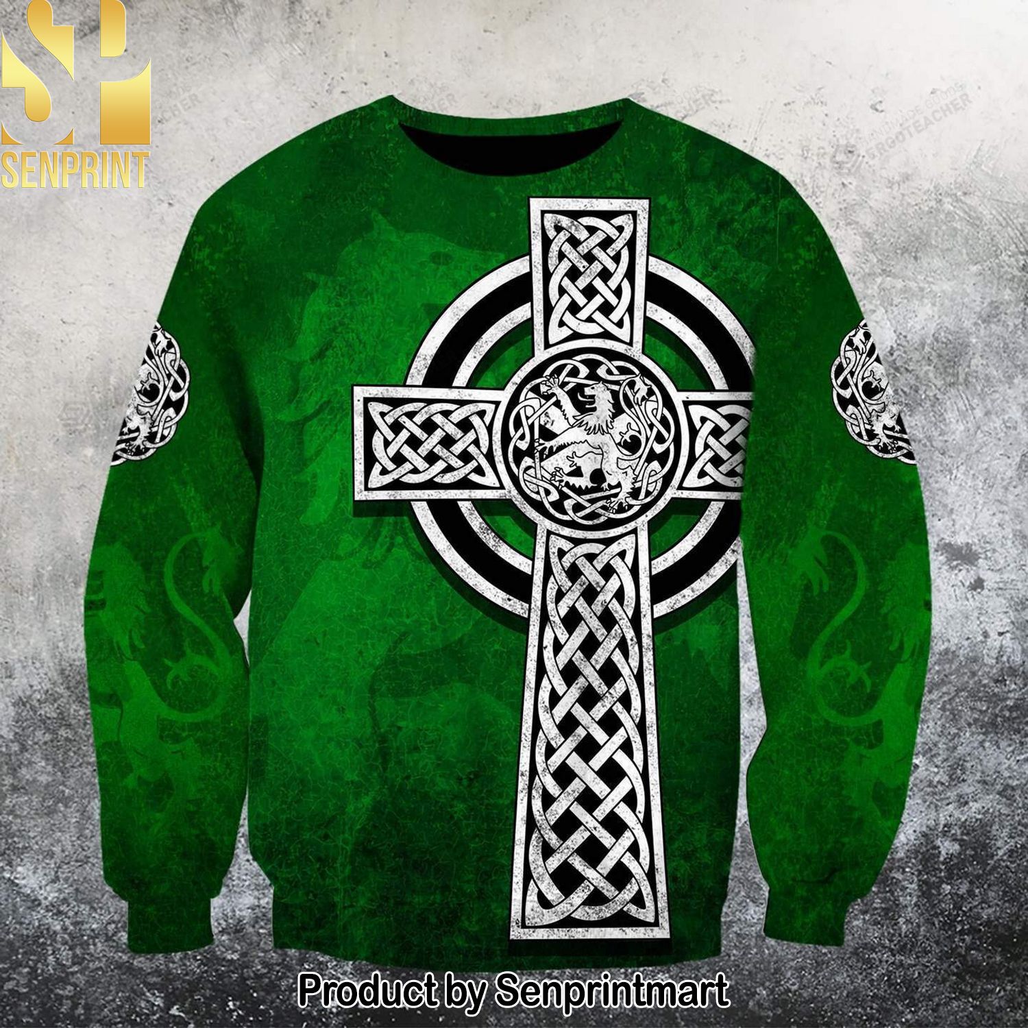 Celtic Cross Lion Ugly Christmas Wool Knitted Sweater