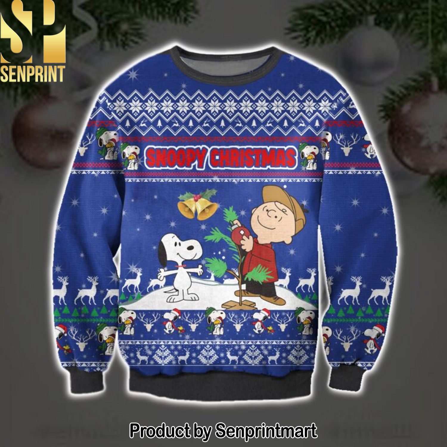 Charlie Brown and Snoopy Christmas Ugly Xmas Wool Knitted Sweater