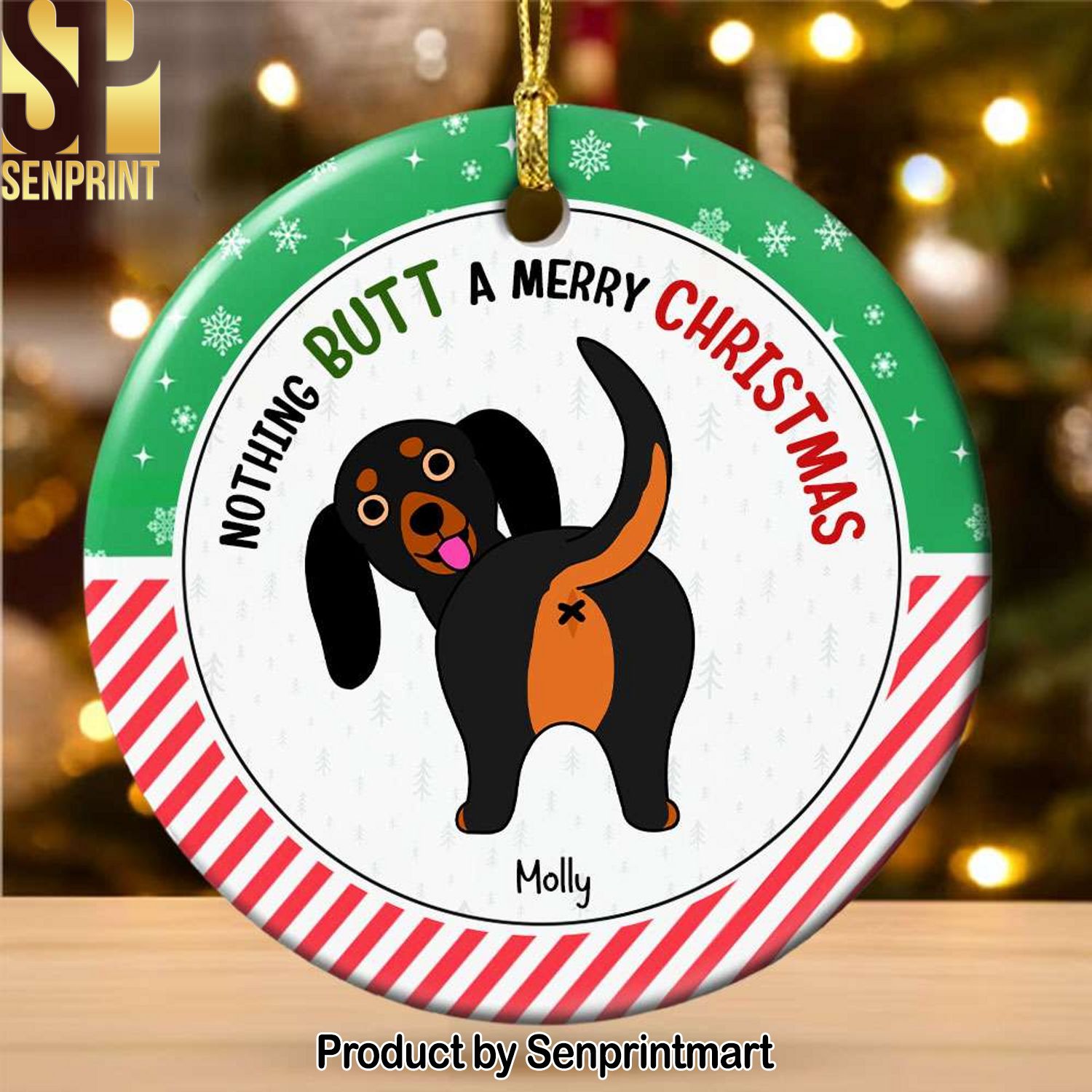 Merry Kissmyass, Gift For Dog Lover, Personalized Ceramic Ornament, Funny Dog Butt Ornament, Christmas Gift