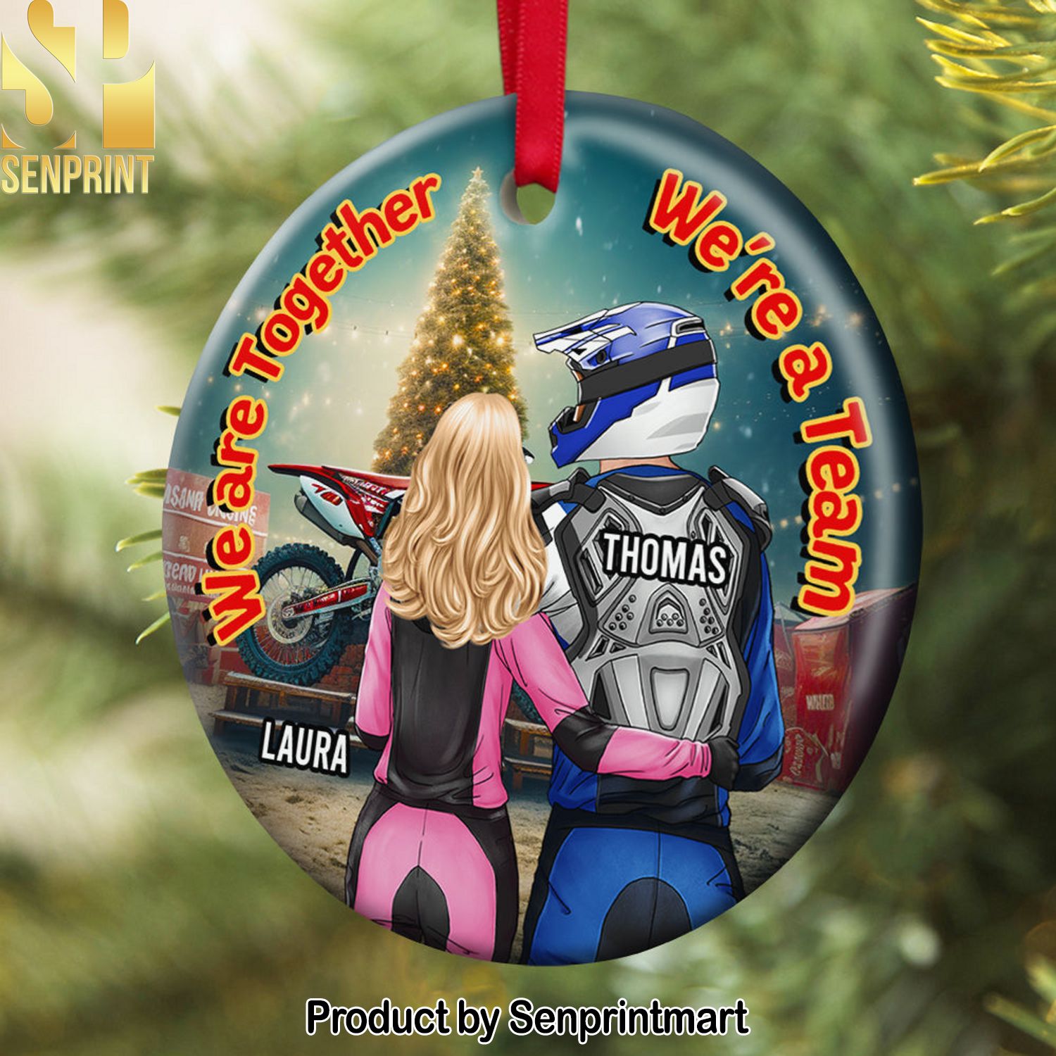 Motocross Couple We’re Together We’re A Team, Personalized Ornament, Gifts For Couple