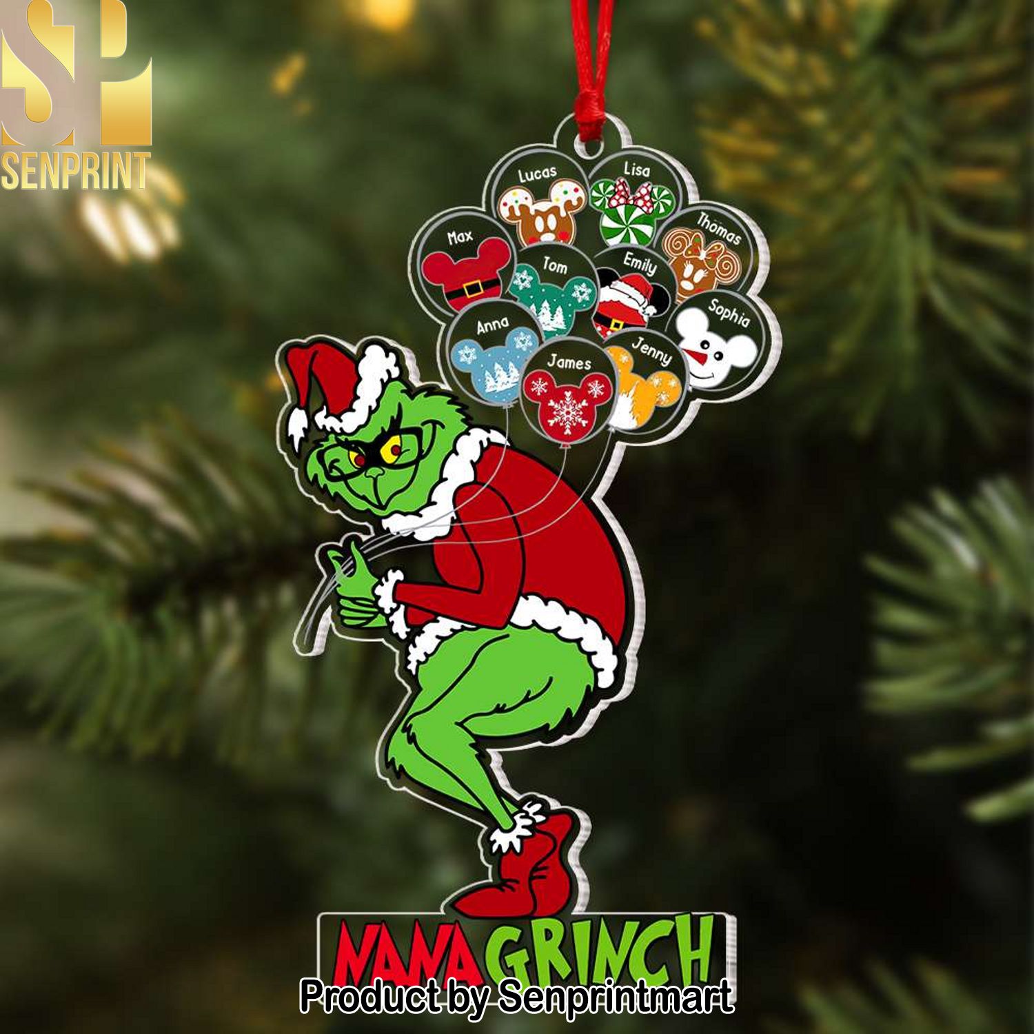 Nana Grinch, Green Monster Balloon Family Ornament, Christmas Gift