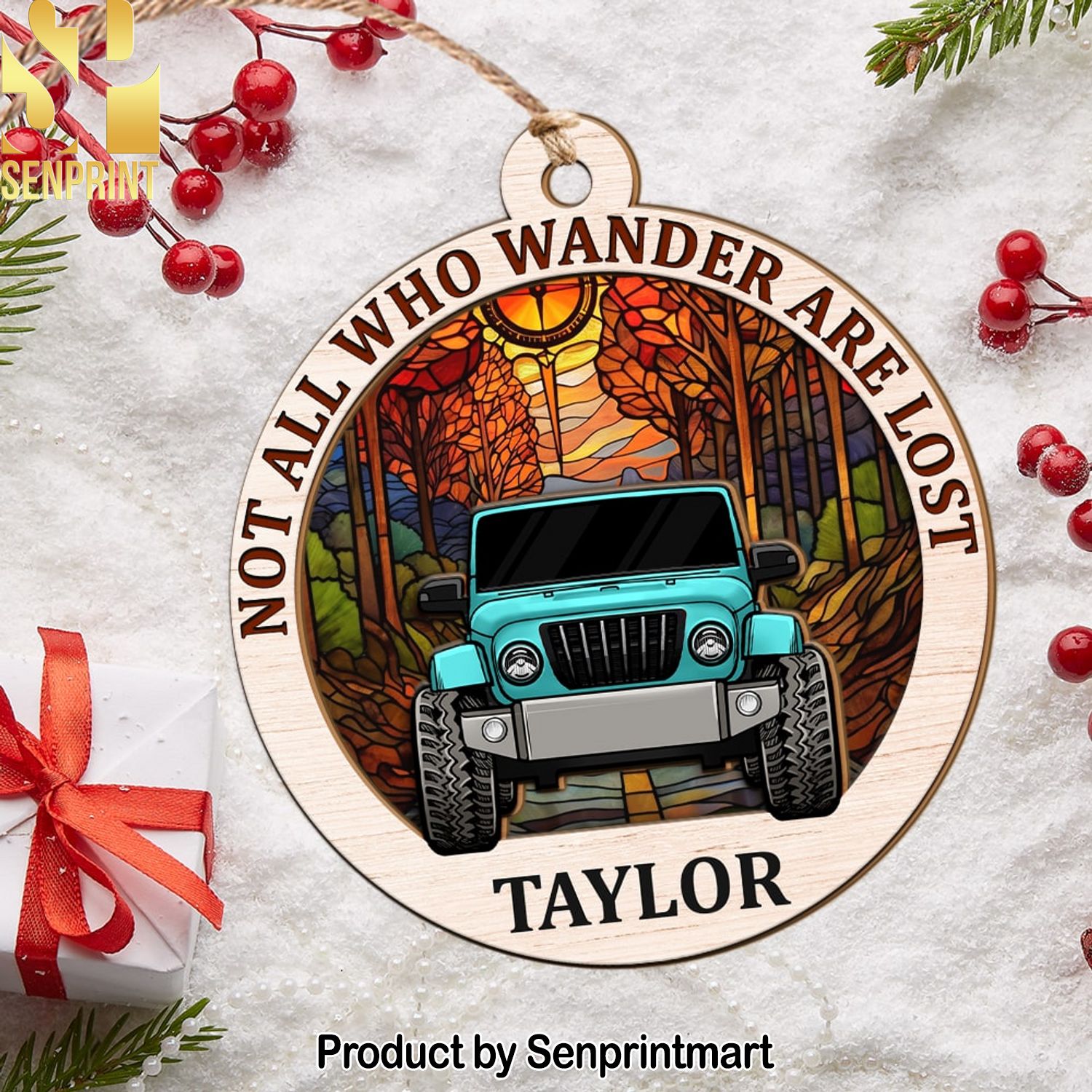 Not All Who Wander Are Lost, Personalized Suncatcher Ornament, Christmas Gift For Car Lover