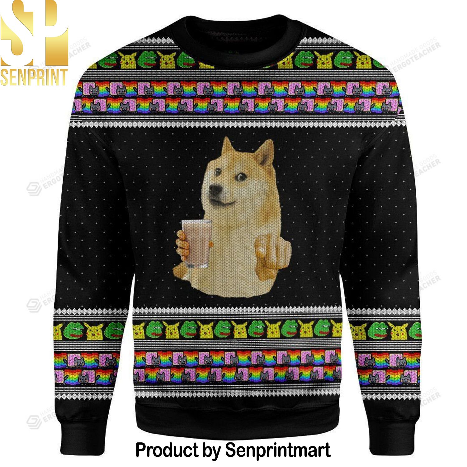 Choccy Milk Meme Doge Christmas Ugly Wool Knitted Sweater
