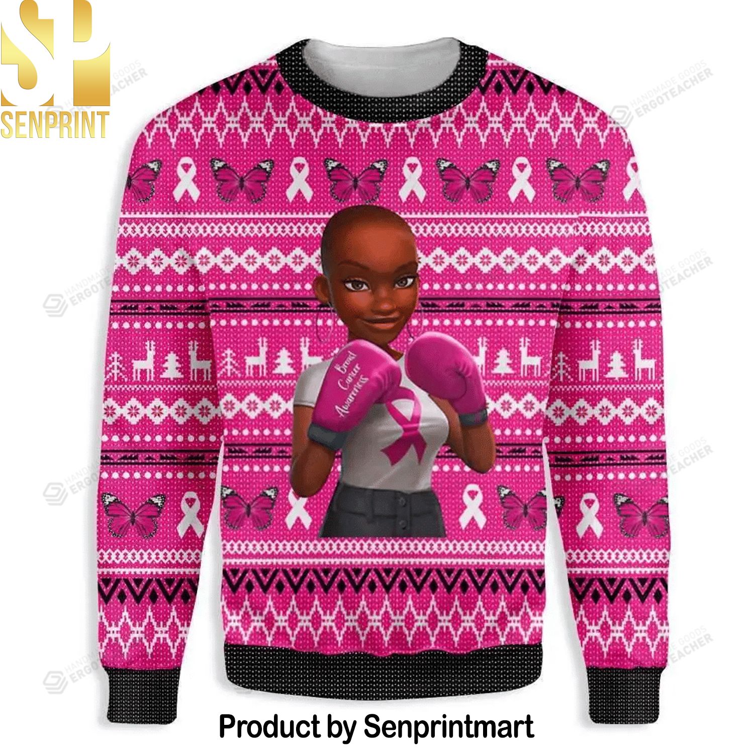 CITYBARKS Black Girl Breast Cancer Awareness Knitting Pattern Ugly Christmas Sweater