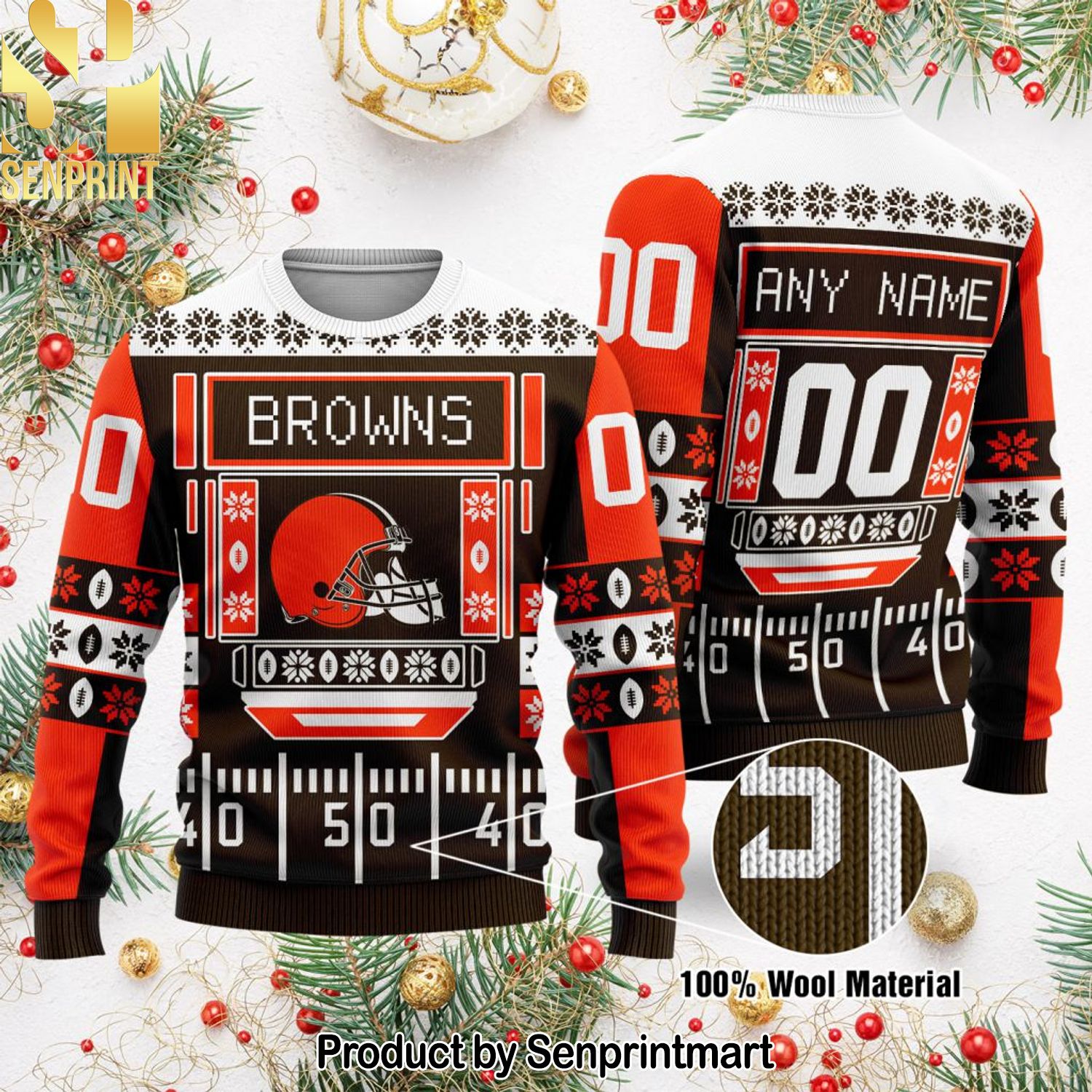 Cleveland Browns NFL Knitting Pattern Ugly Christmas Holiday Sweater