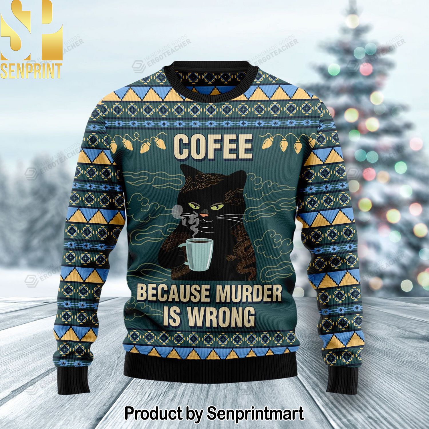 Coffee Cat Ugly Christmas Sweater