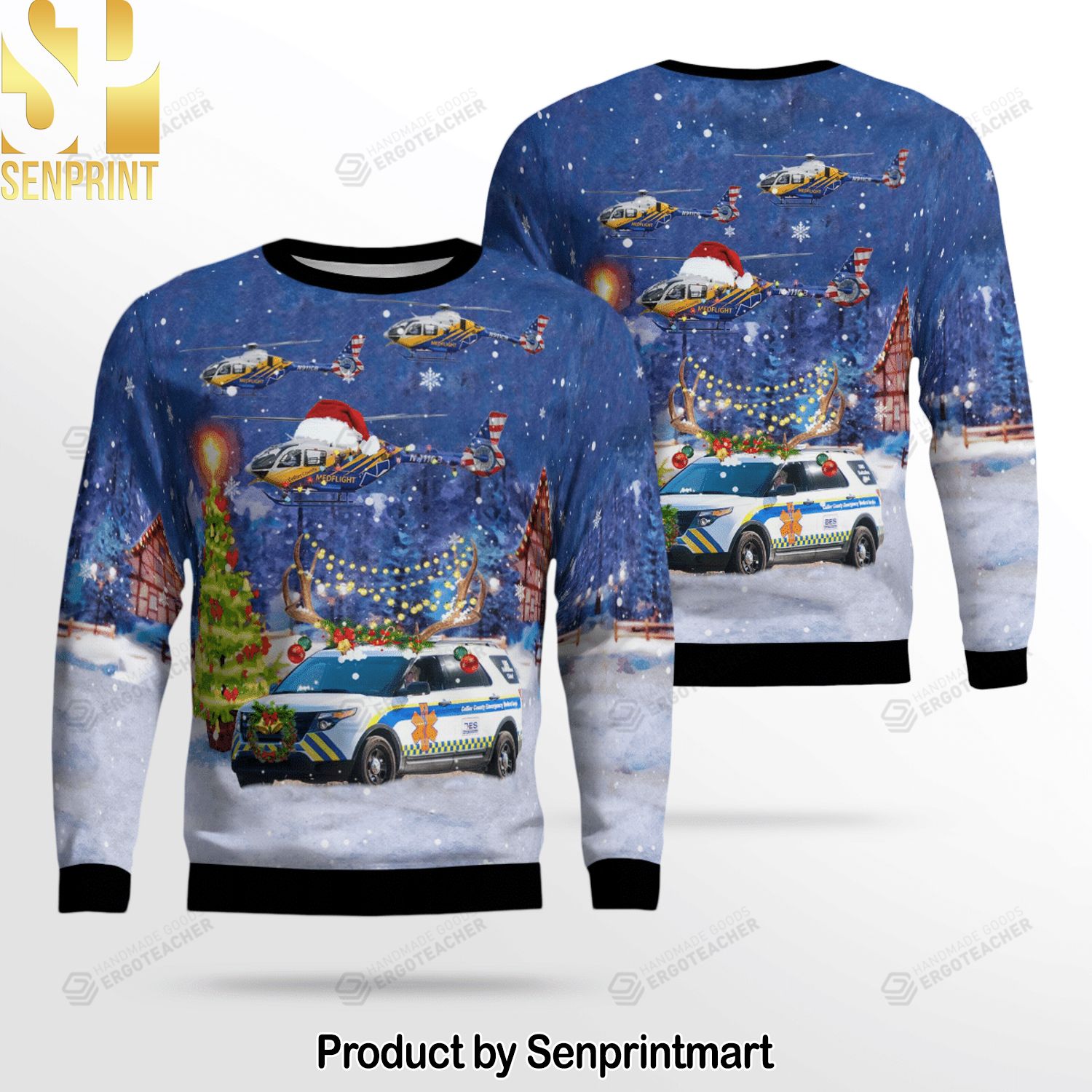 Collier County Ems Ford Explorer and N911cb Airbus Helicopters H135   Ec135t3 C N 2105 For Christmas Gifts Ugly Christmas Wool Knitted Sweater