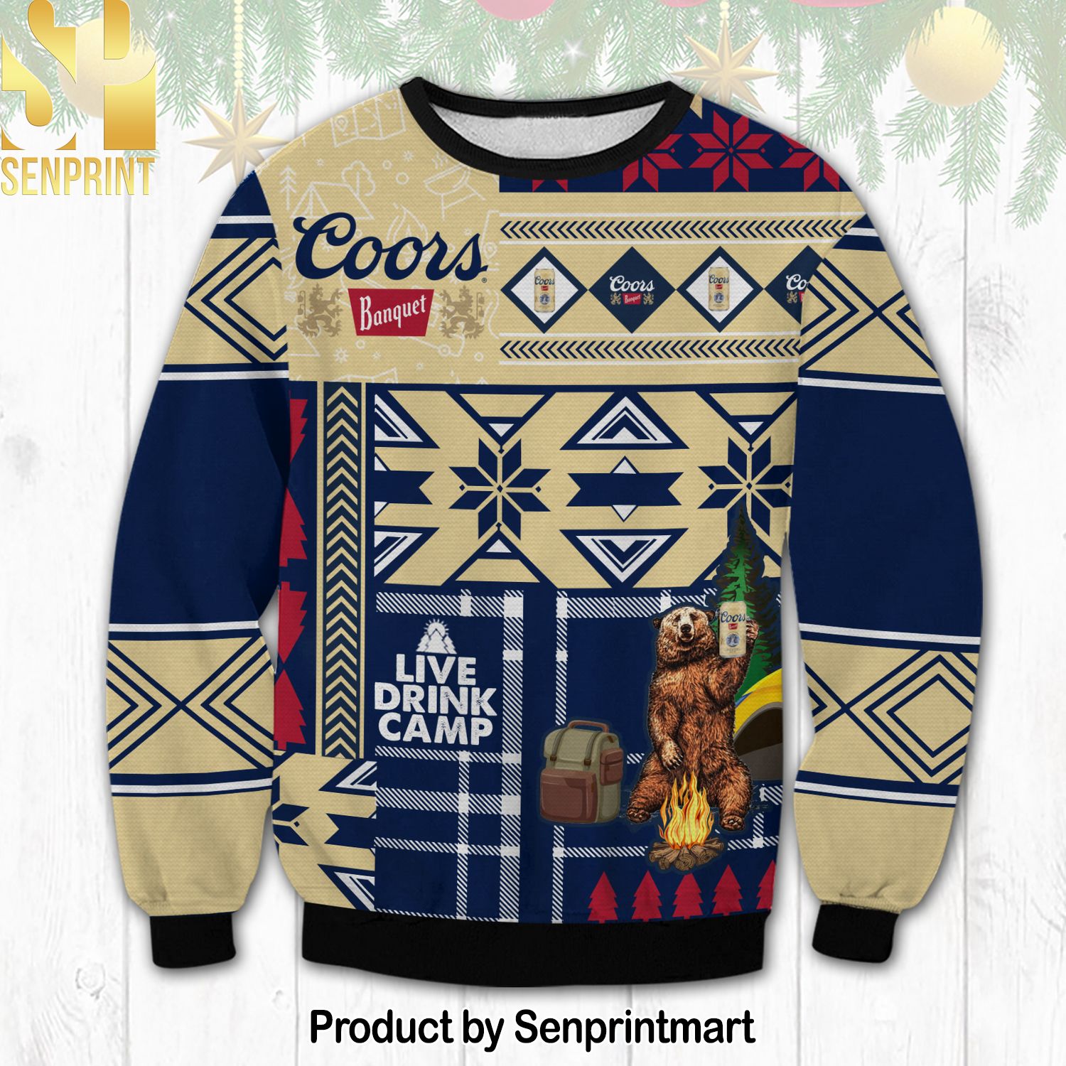 Coors Banquet Camping For Christmas Gifts Ugly Christmas Wool Knitted Sweater