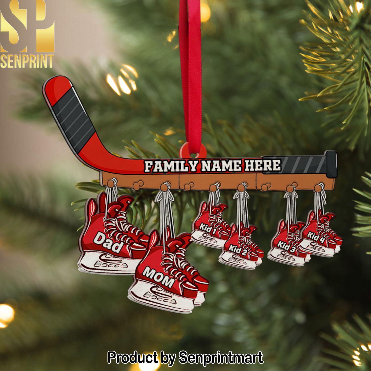 Personalized Ice Hockey Family Skates Ornament Gift for Ice Hockey Lovers
