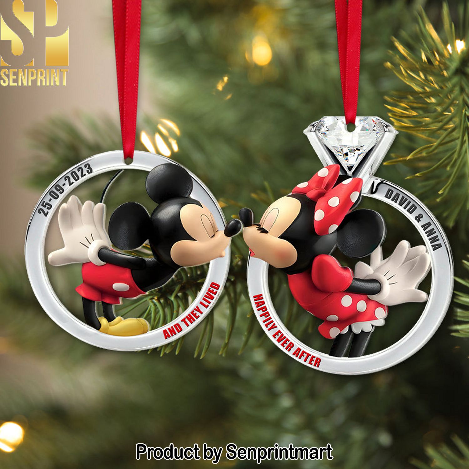 Personalized Mickey and Minnie Ornaments For Couple