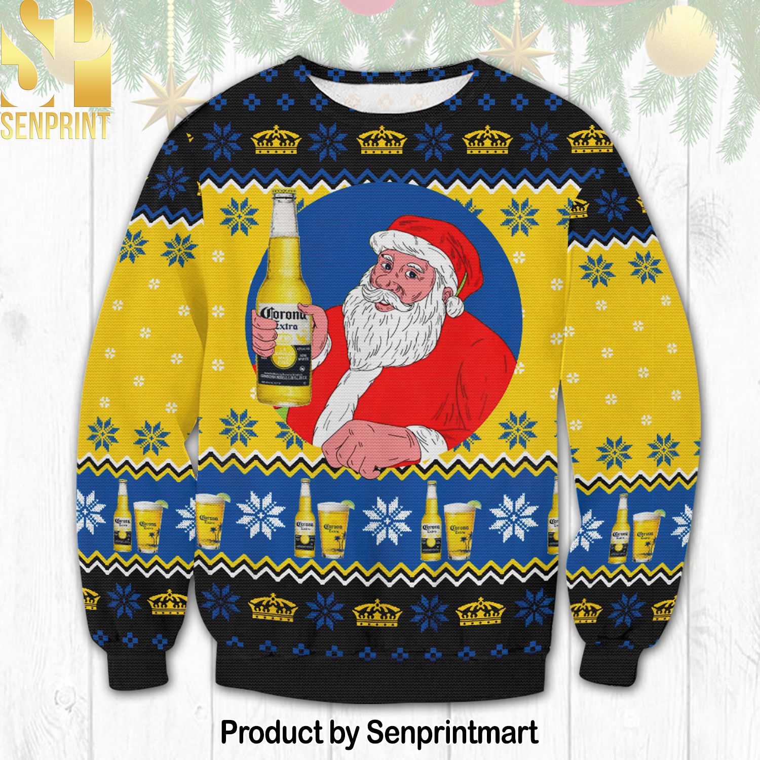 Corona Extra Santa Knitting Pattern Ugly Christmas Holiday Sweater