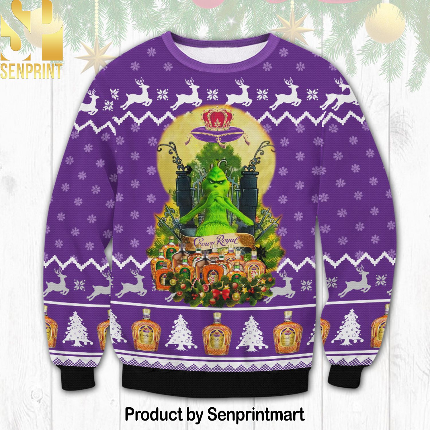 Crown Royal Grinch Christmas Ugly Wool Knitted Sweater