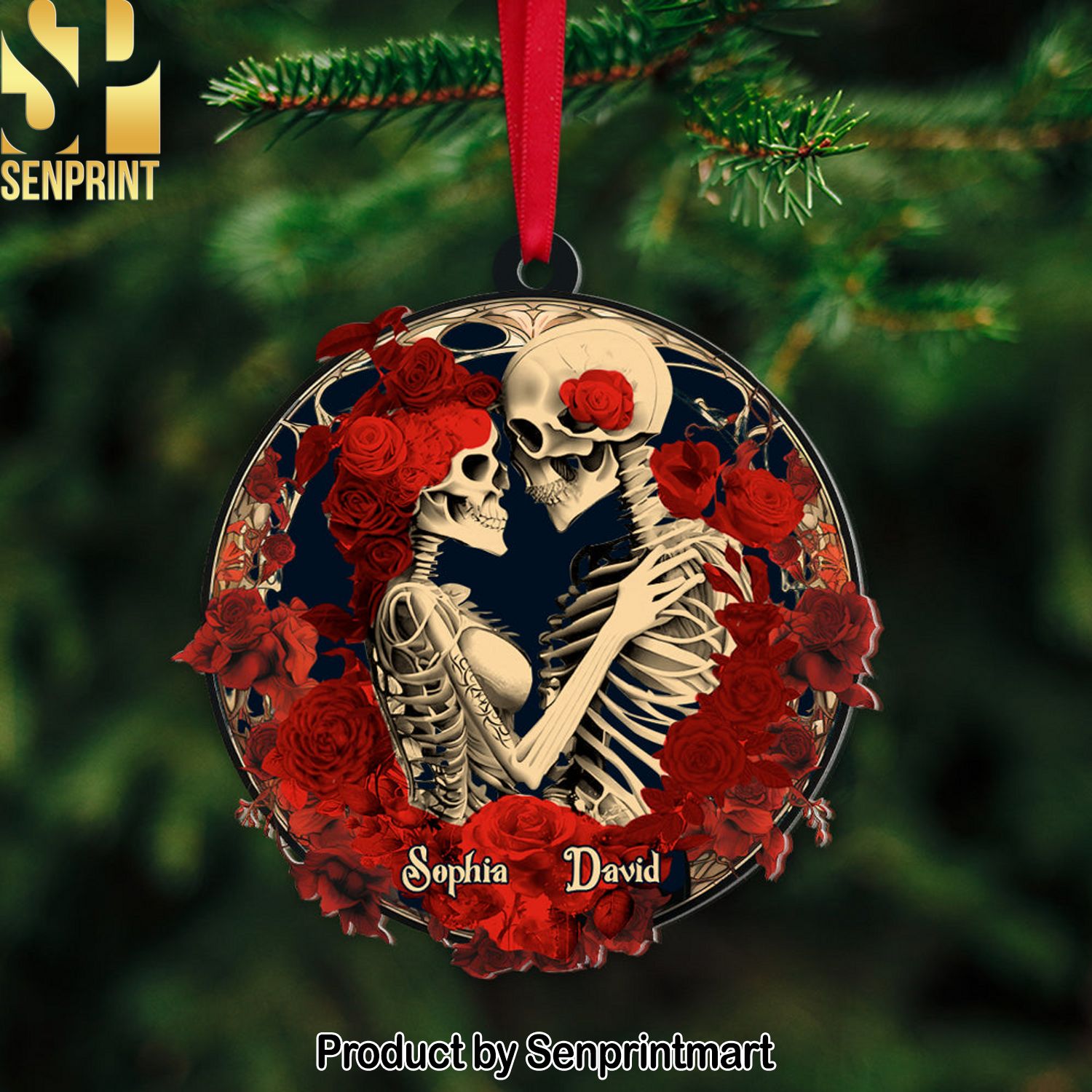 Personalized Skeleton Couple Ornament, Acrylic Ornament, Chirstmas Gift For Couple