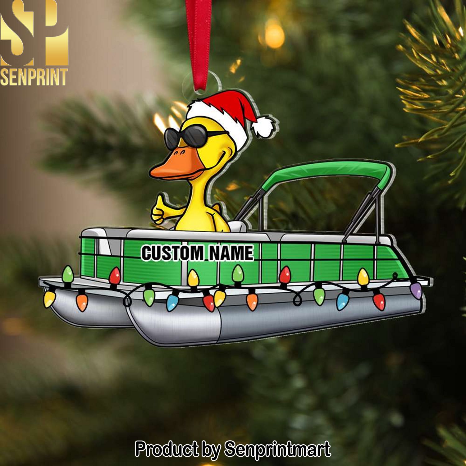 Pontoon Duck Jolly Holiday, Personalized Ornament
