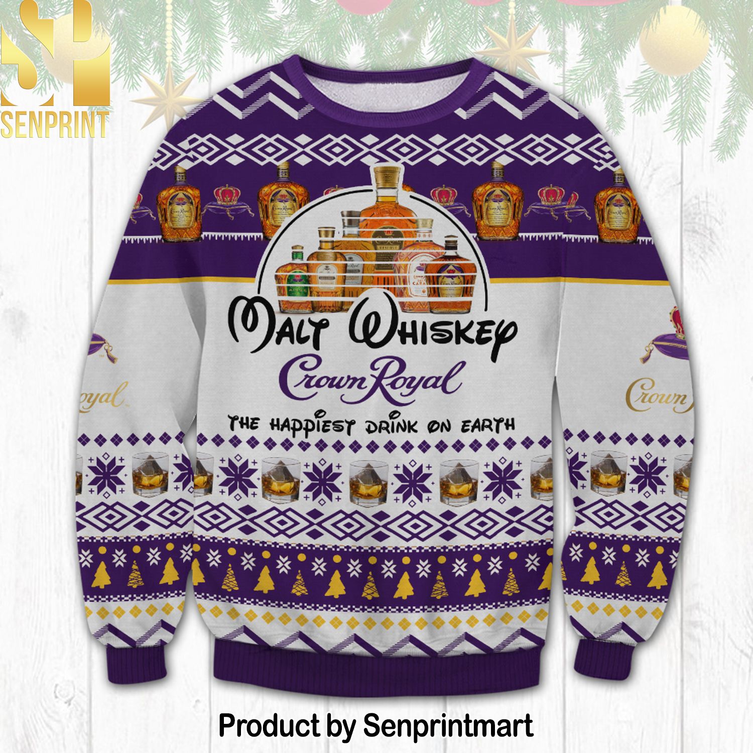 Crown Royal Happiest Drink For Christmas Gifts Christmas Ugly Wool Knitted Sweater