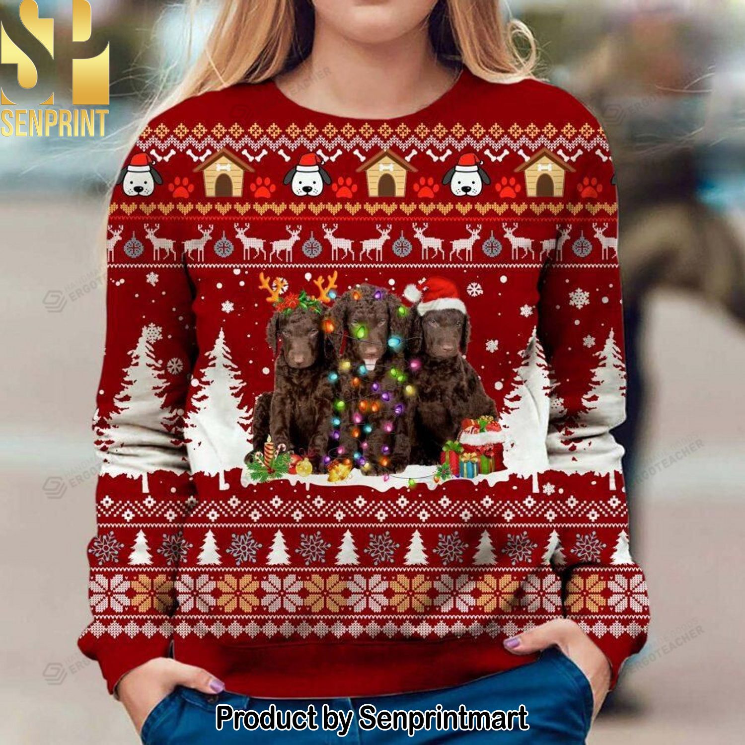 Curly Coated Retriever For Christmas Gifts Ugly Xmas Wool Knitted Sweater