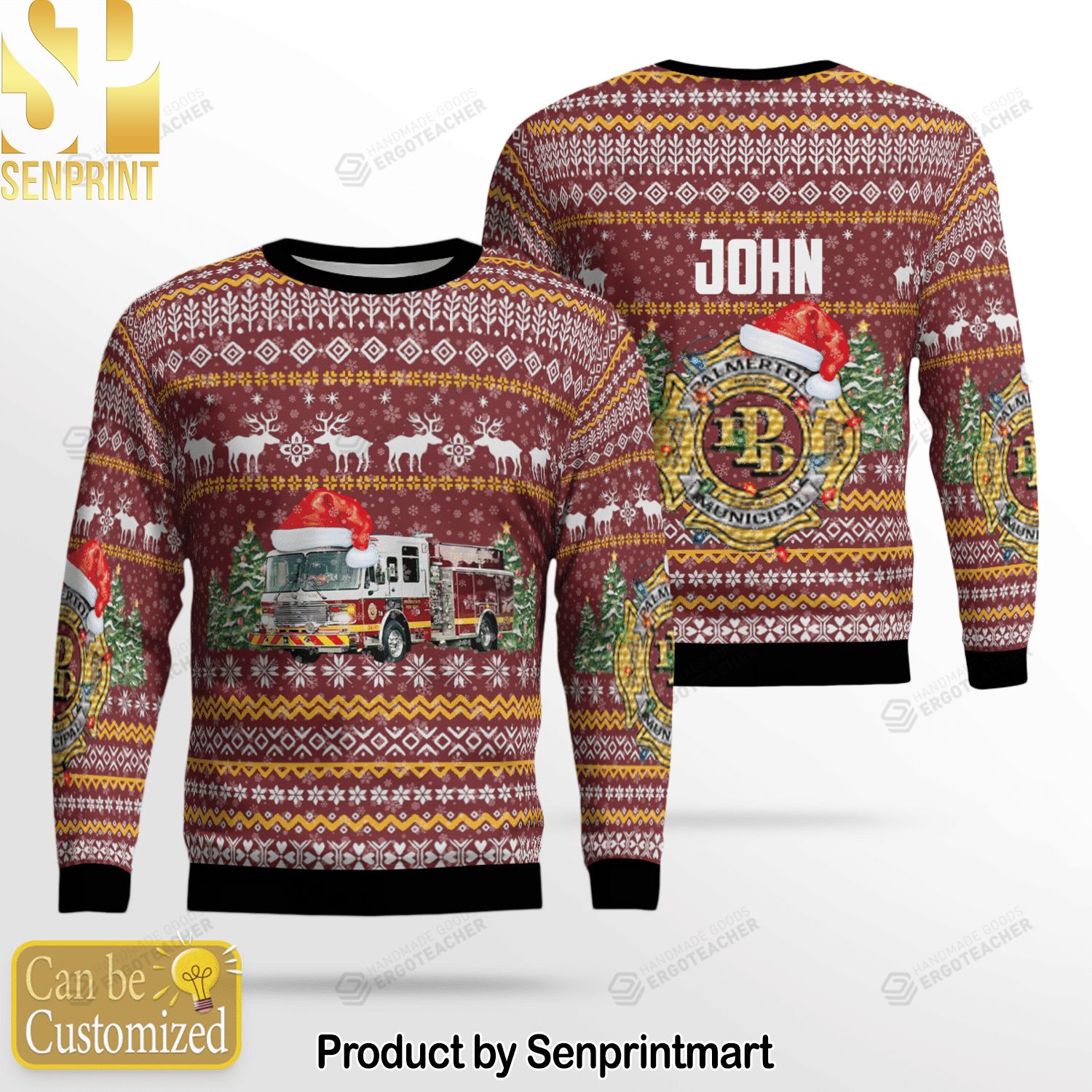 Custom Name Palmerton Pennsylvania Palmerton Fire Department For Christmas Gifts 3D Printed Ugly Christmas Sweater