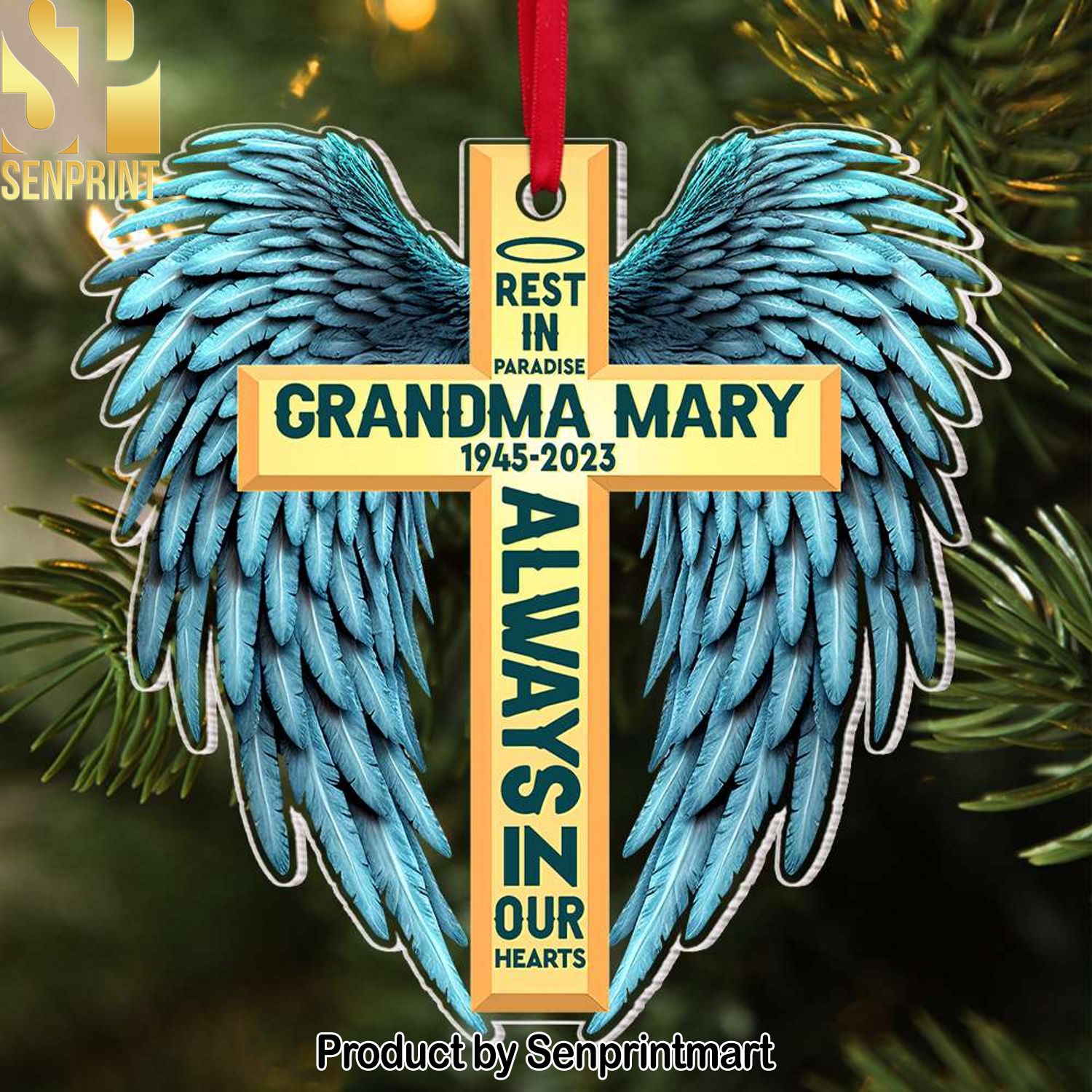 Rest In Paradise, Gift For Heaven, Personalized Acrylic Ornament, Angel Wings Ornament, Christmas Gift