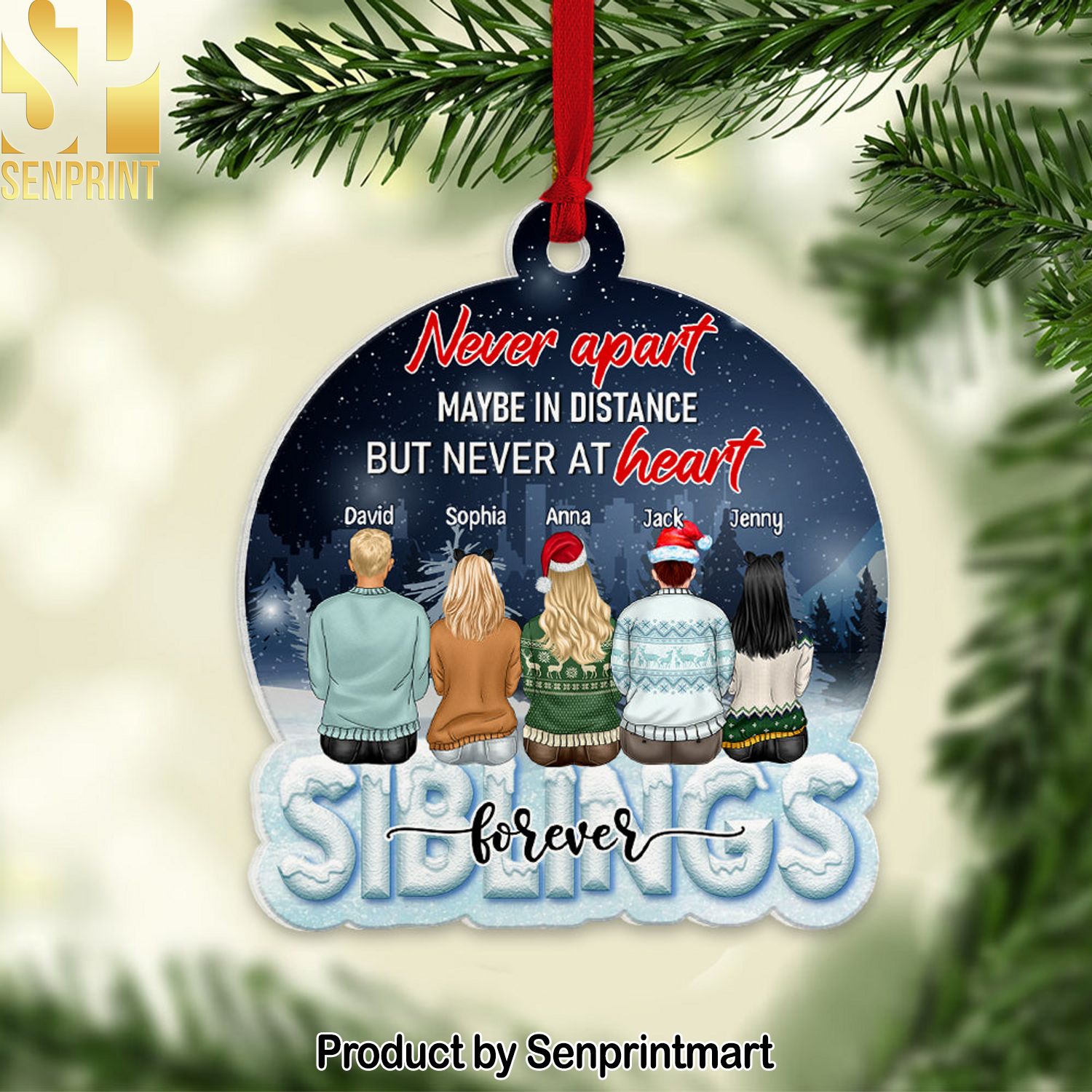 Siblings Forever Personalized Family Acrylic Ornament, Gift For Christmas