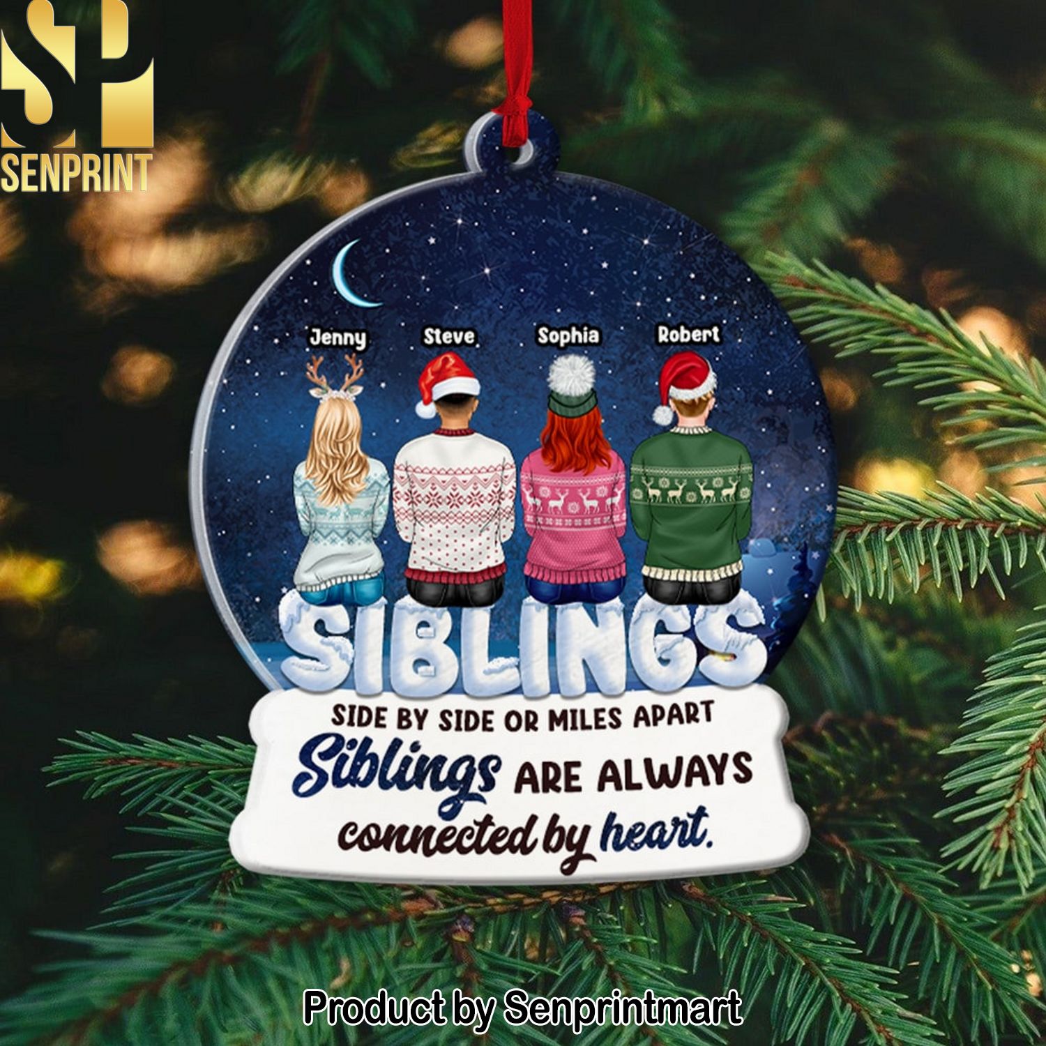 Siblings, Brothers and Sisters Are Always Connected By Heart, Personalized Ornament, Christmas Gifts For Siblings
